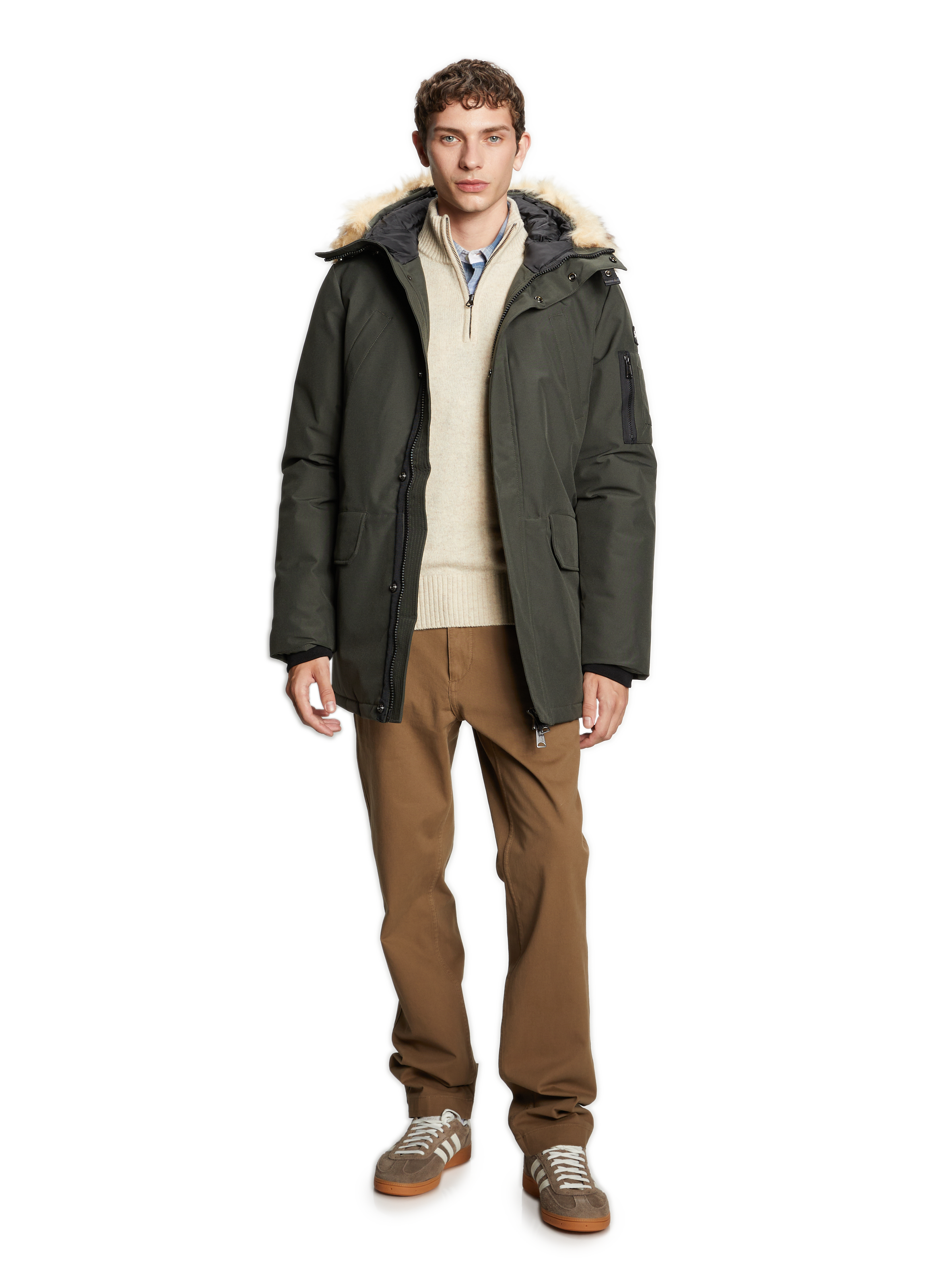 Parka mi longue à capuche  SCHOTT Kaki