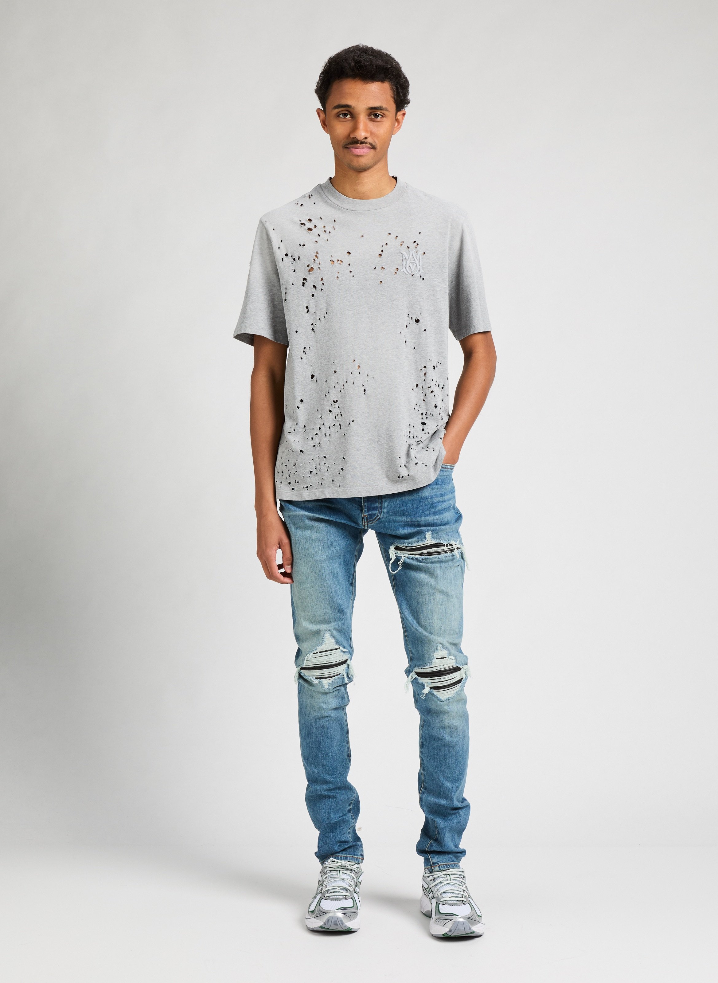 T-shirt effet destroy AMIRI Gris