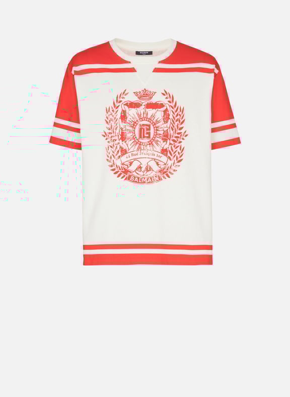 T-shirt varsity imprimé balmain écusson Rouge by BALMAIN BALMAIN T-shirt varsity imprimé balmain écusson Rouge