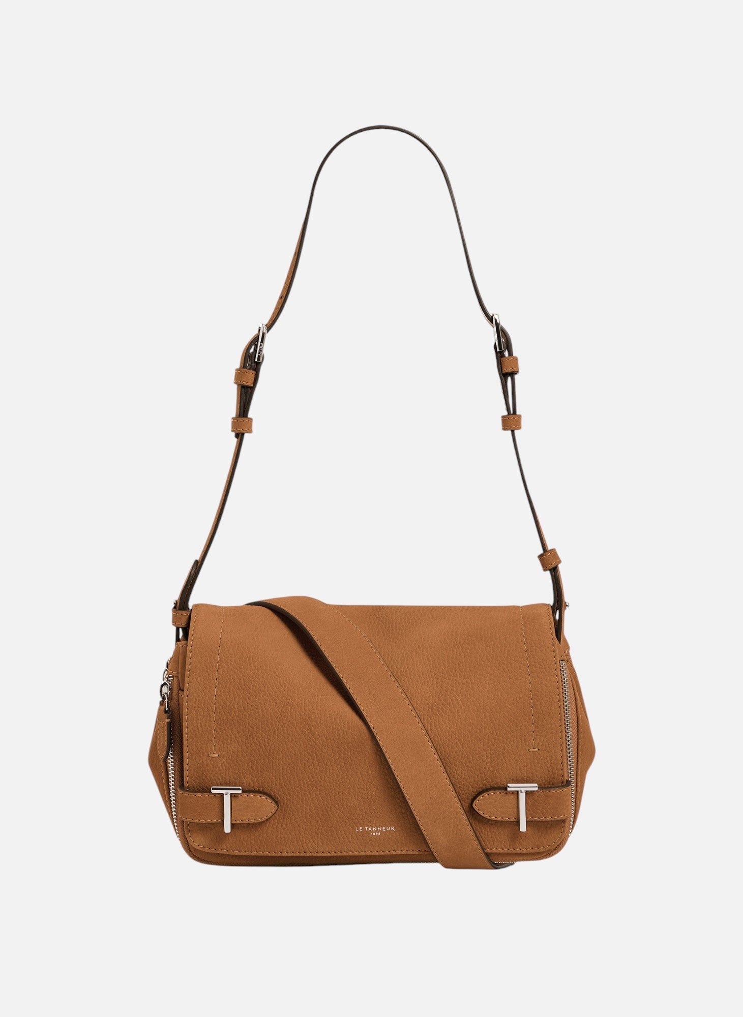 Petit sac bandoulière simone en cuir nubuck grainé LE TANNEUR Marron