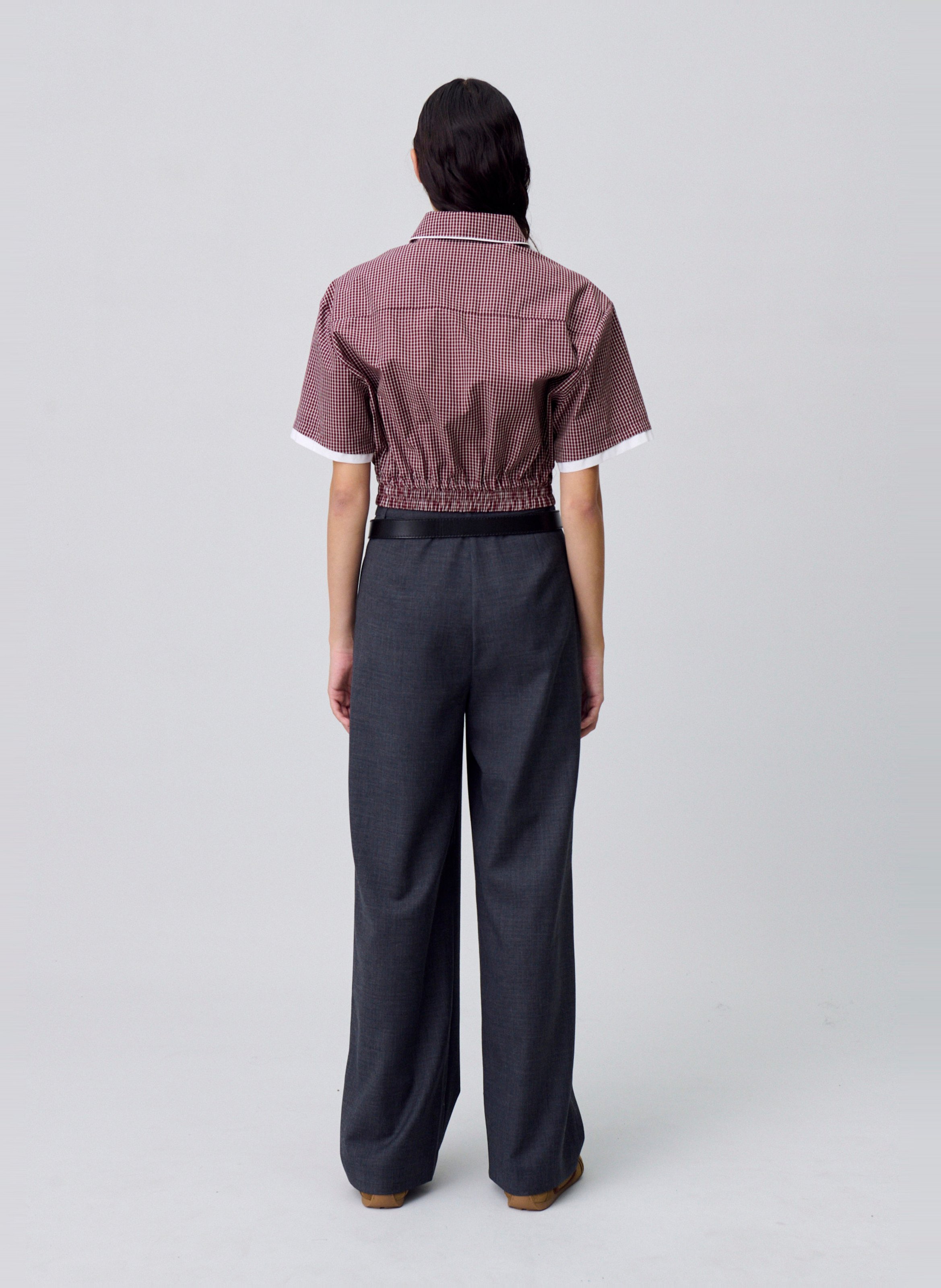 Chemise cintrée manches courtes à carreaux CLAUDIE PIERLOT Rouge