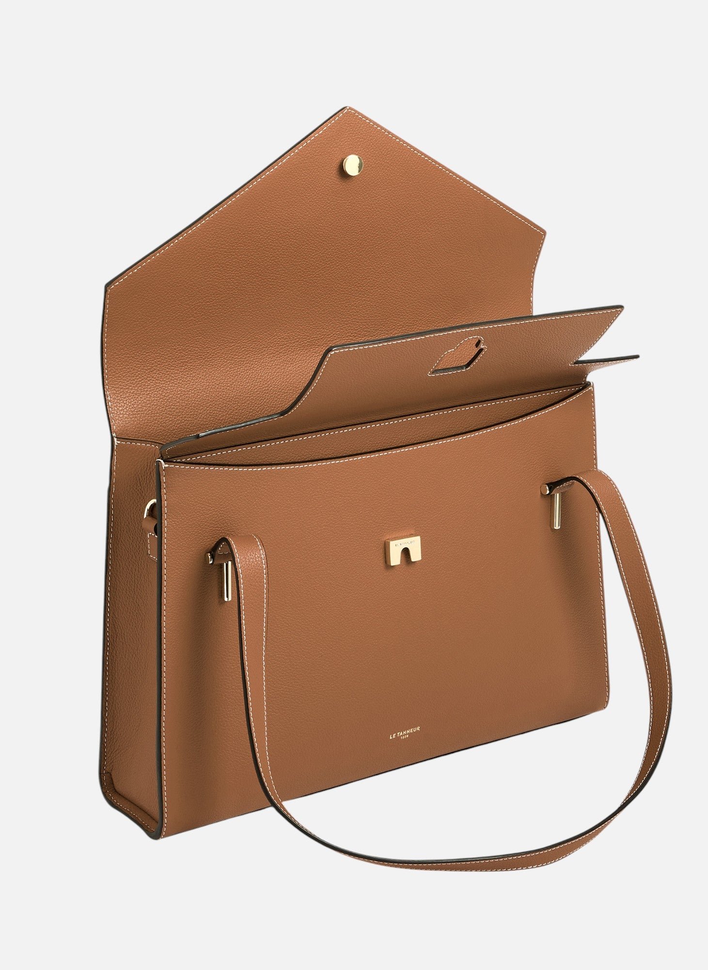 Porte documents double rabat porté épaule emilie en cuir grainé LE TANNEUR Marron