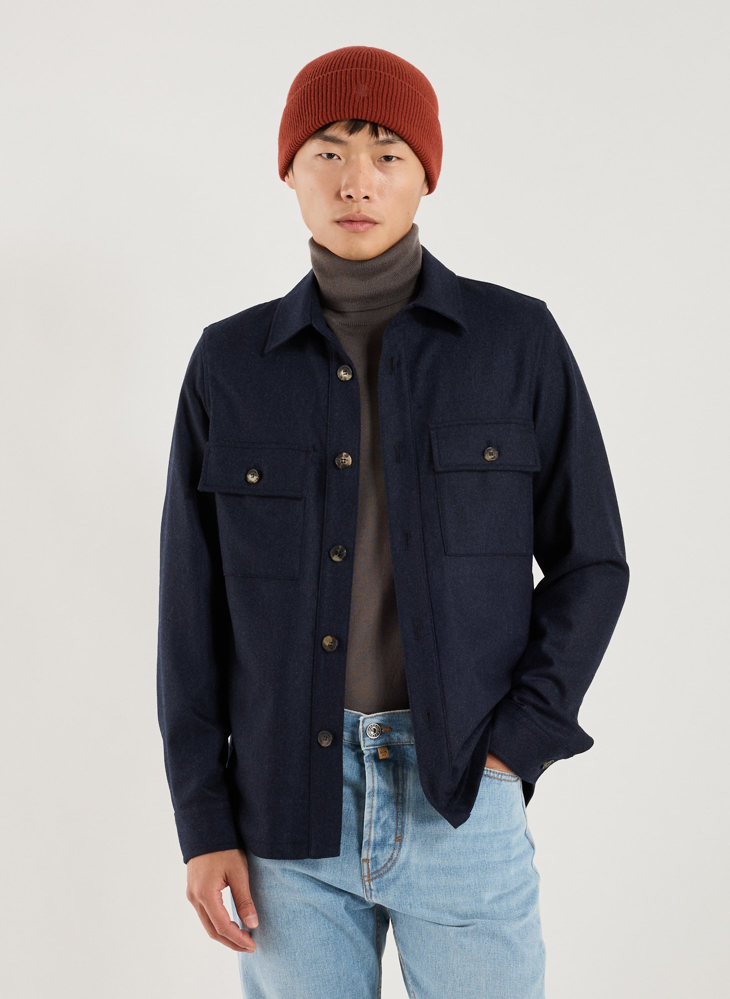 JACOB COHEN Classic collar shirt in blended virgin wool Blue