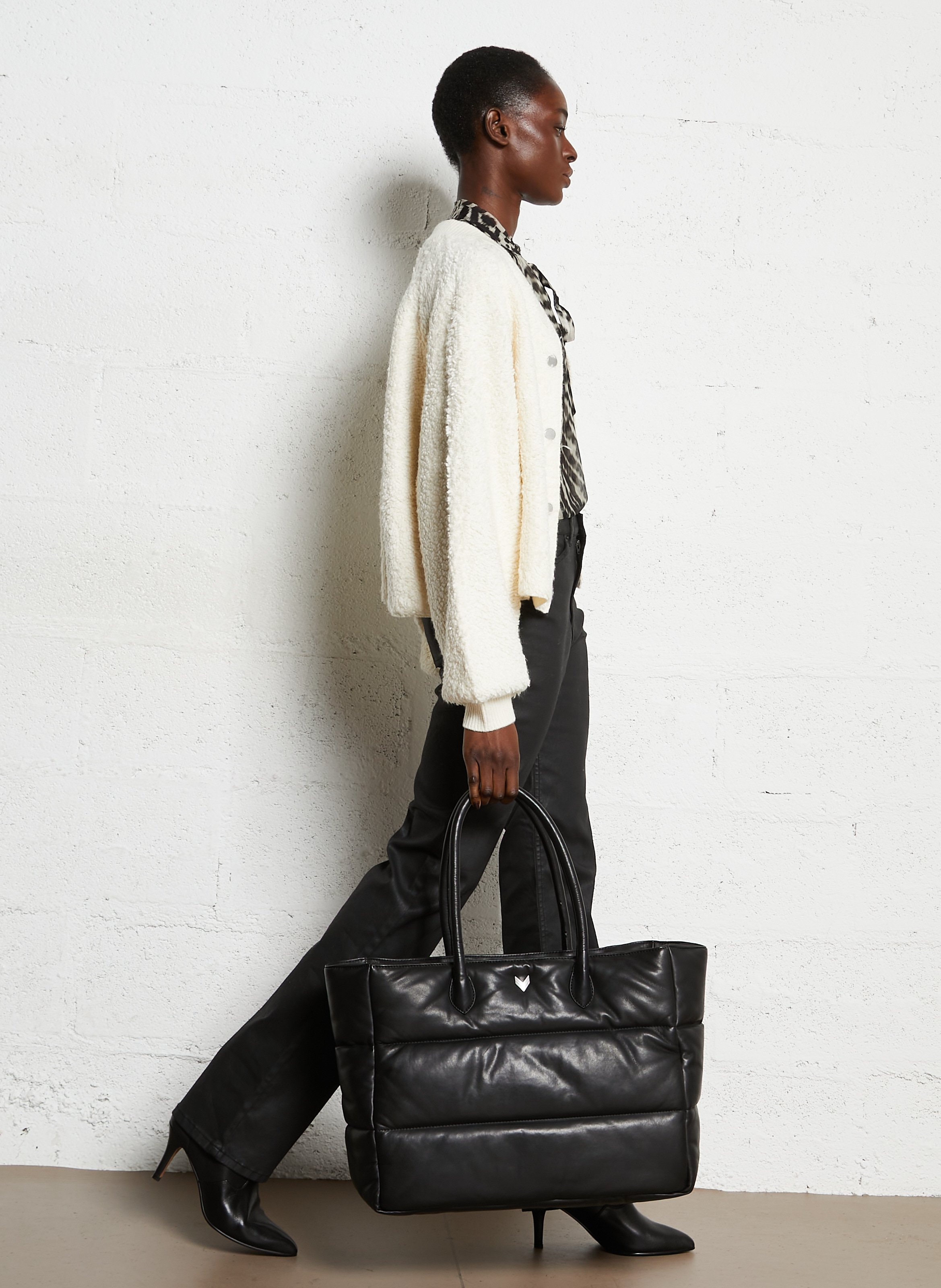 Sac shopper matelassé uni en cuir IKKS Noir