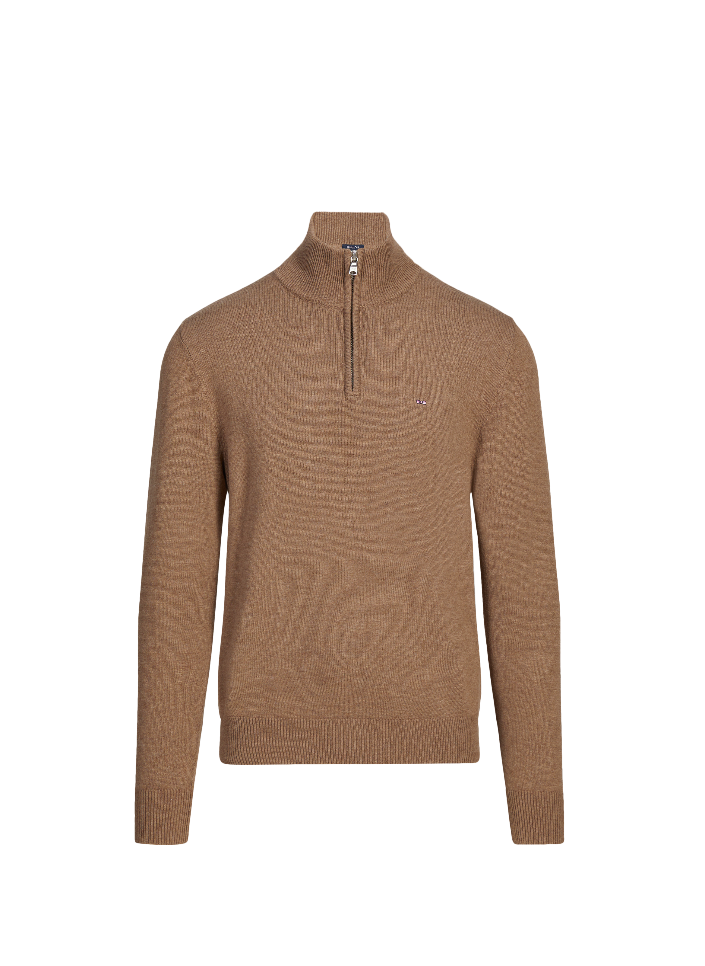 EDEN PARK Pull col zippé en laine et coton Marron