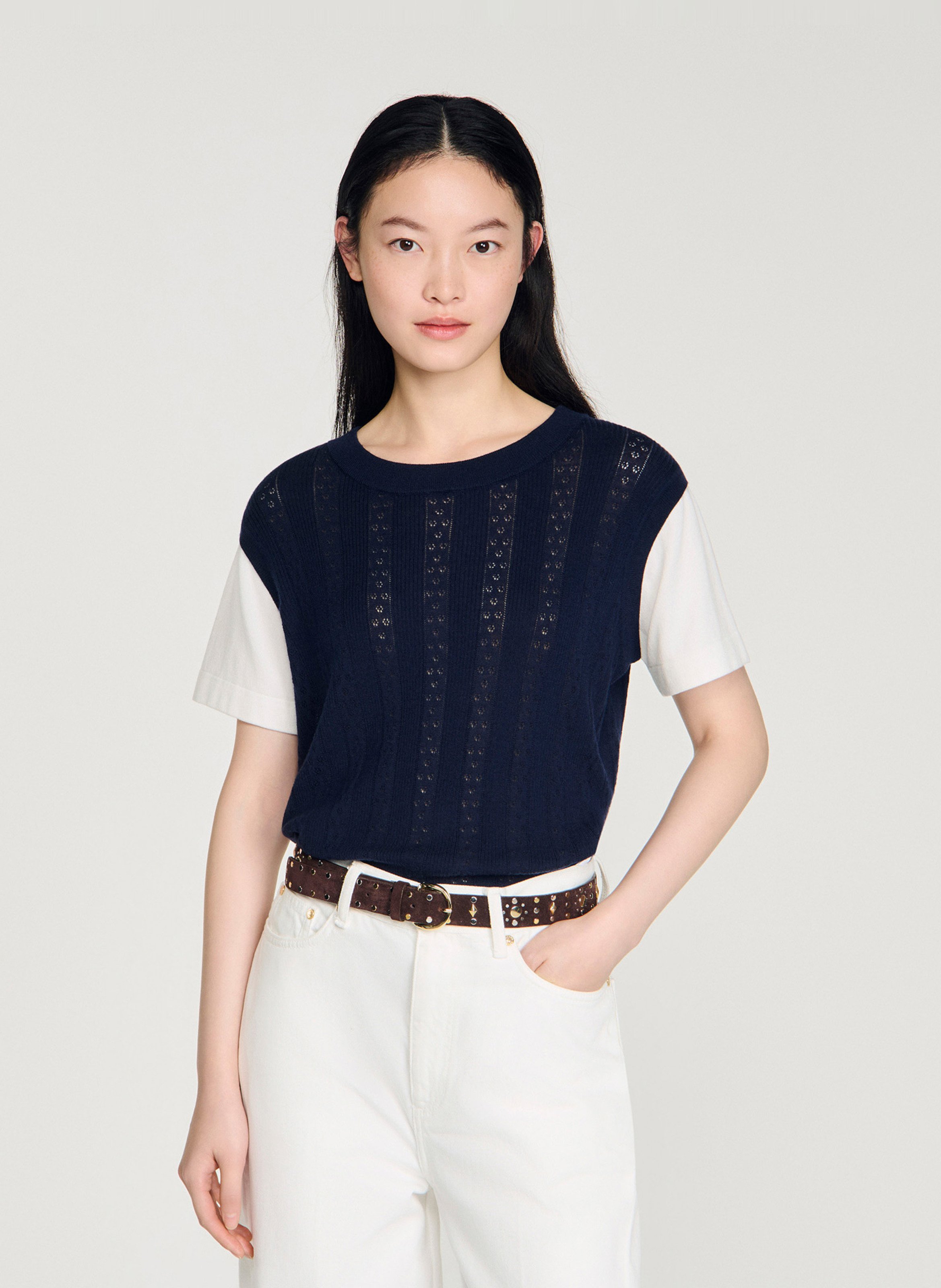 Pull col rond en laine SANDRO Bleu