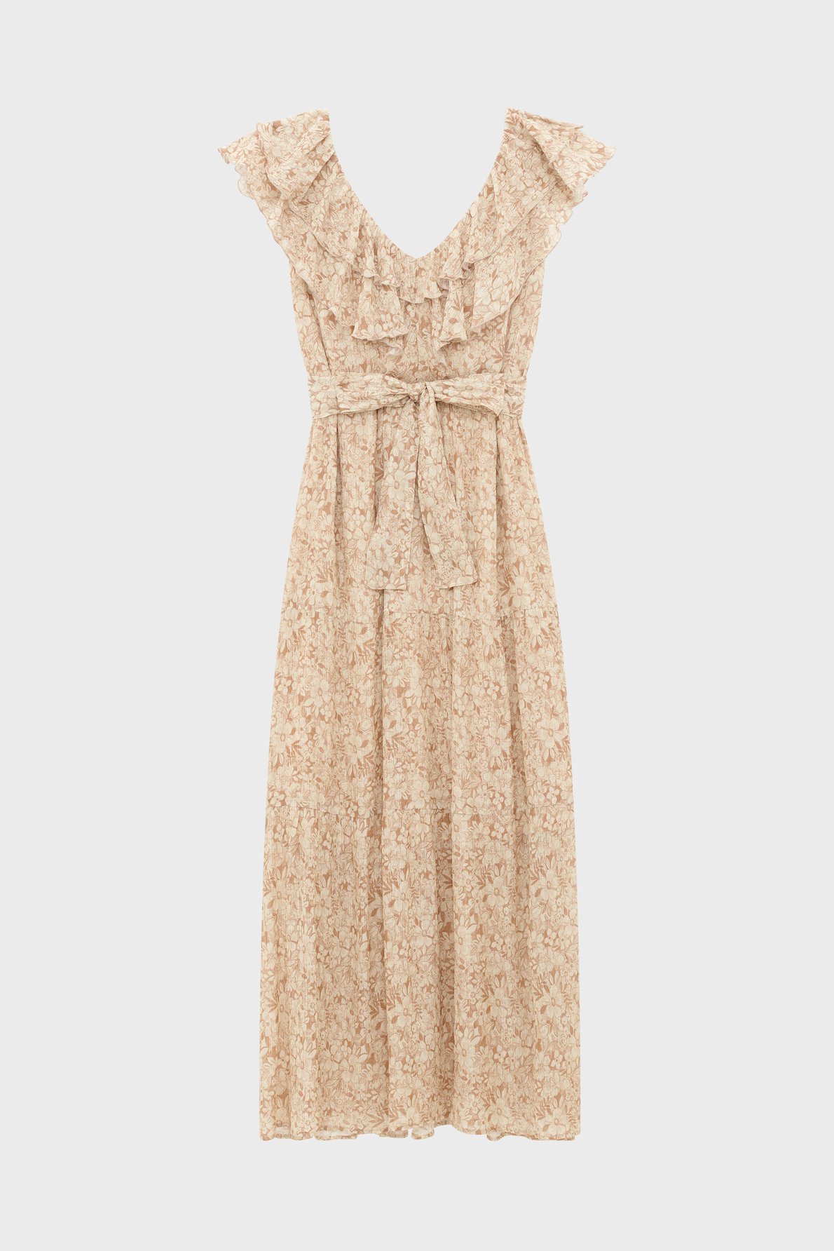 Robe longue à fleurs et volants - arlene PABLO Beige