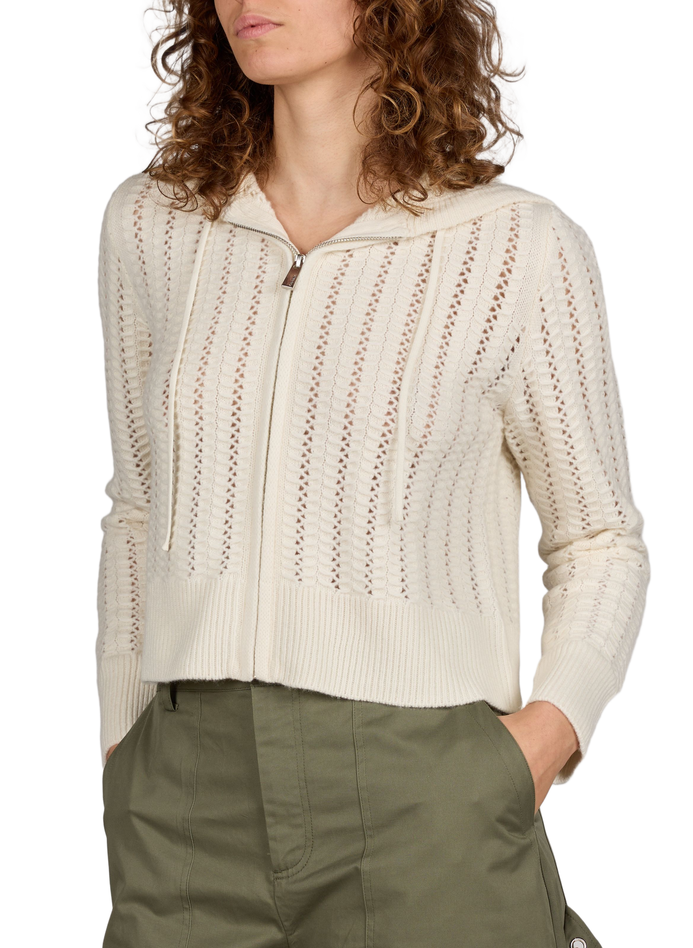 Cardigan tricot à capuche en laine mérinos BERENICE Beige