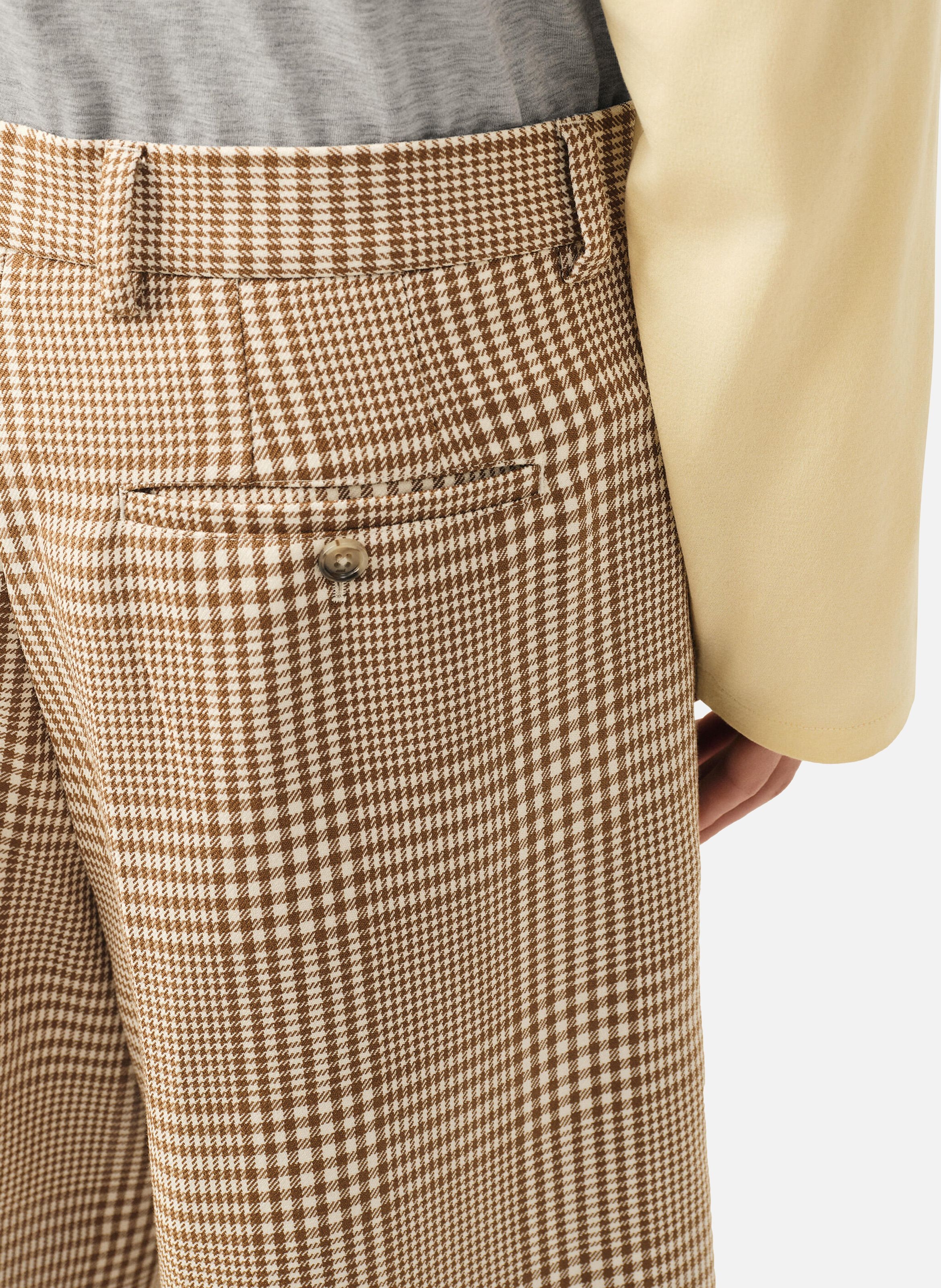 Short à carreaux prince de galles en laine vierge AMI PARIS Marron