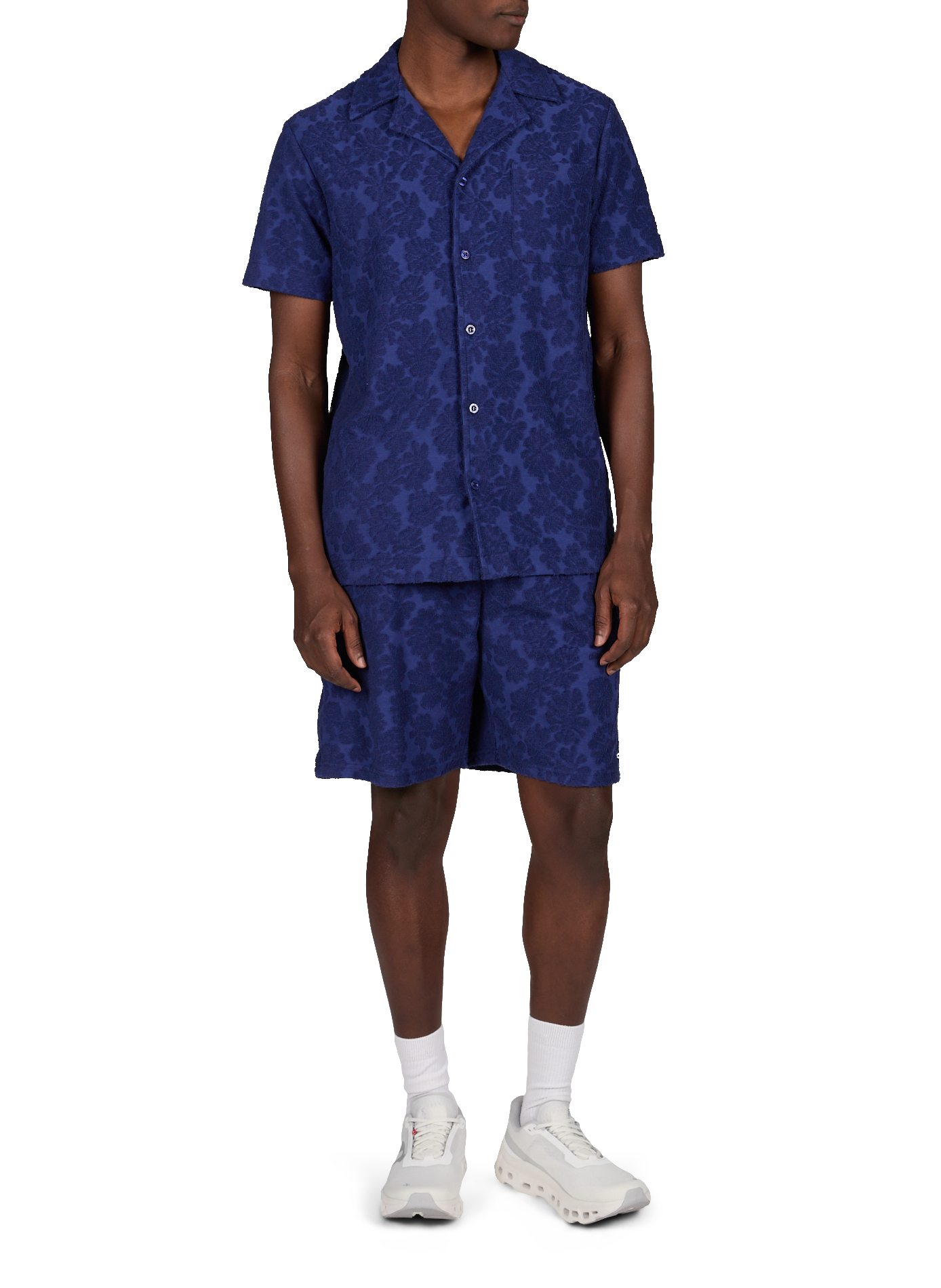 Straight Cuban collar shirt in jacquard loop pile MAISON LABICHE Blue