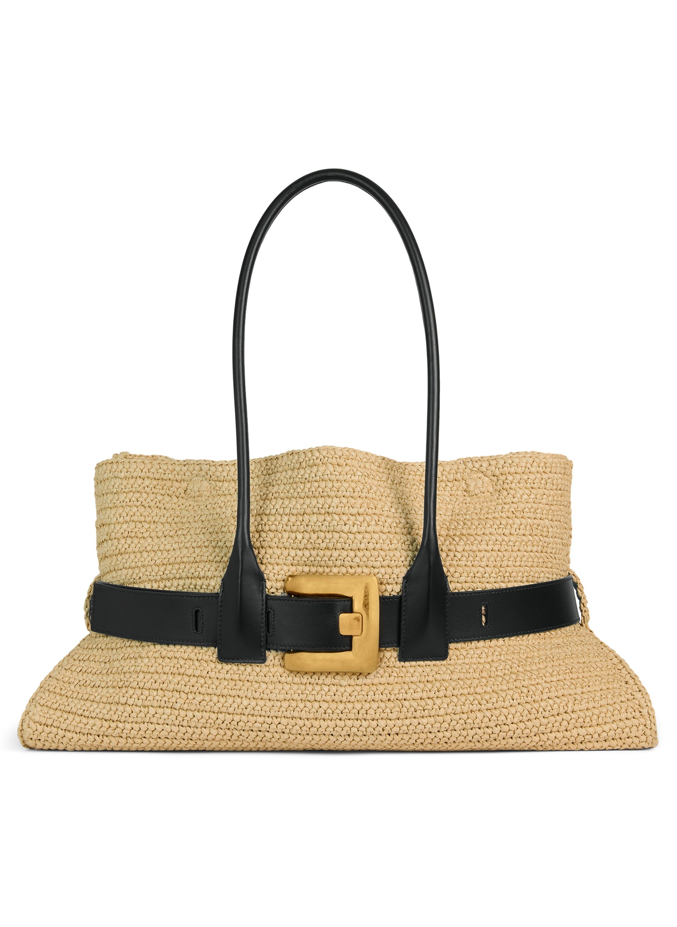 Sac anthem large en crochet et cuir lisse BALMAIN Beige