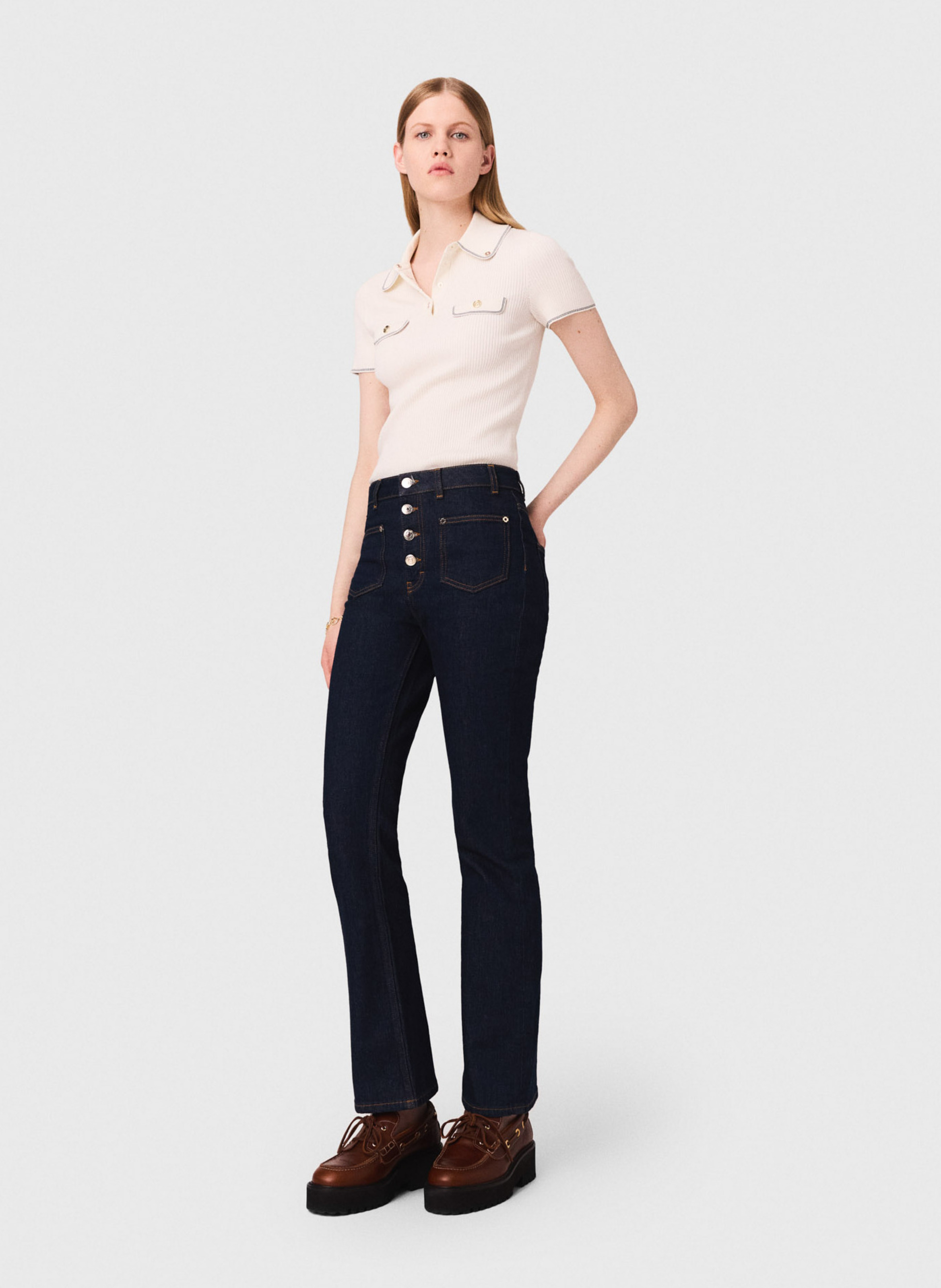 Jean droit taille haute MAJE Bleu