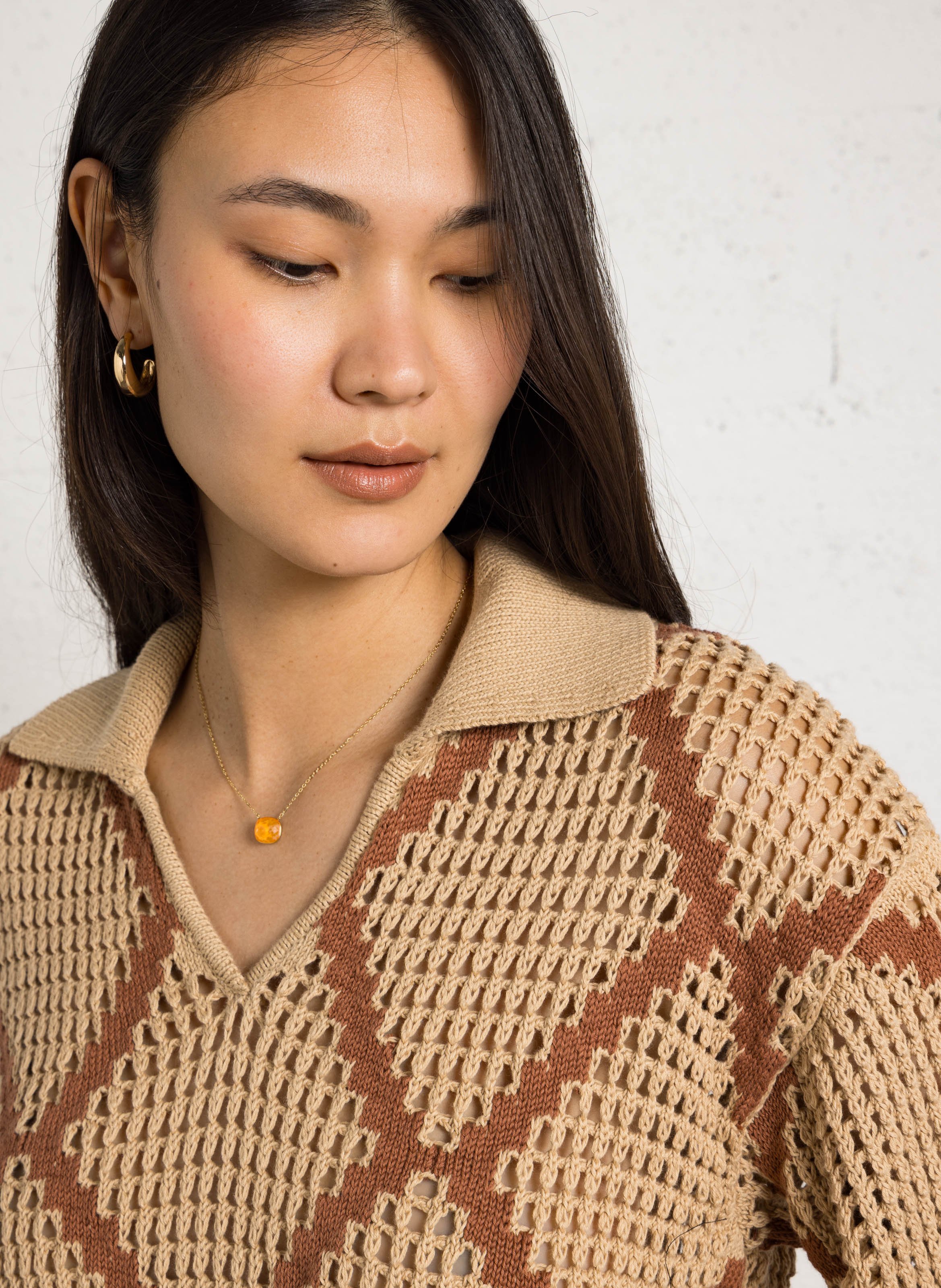 Polo à motif en maille ajourée percy Beige