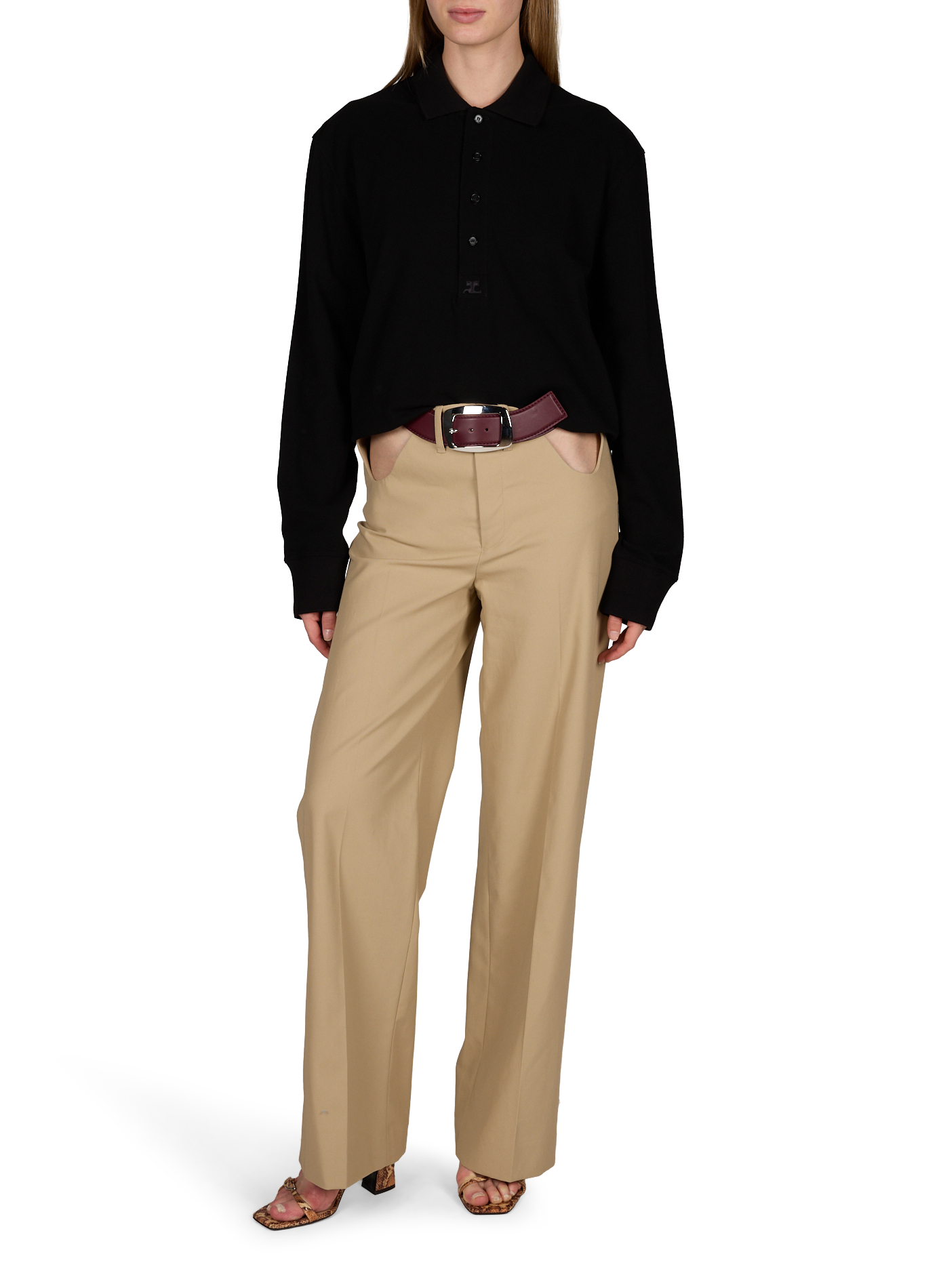 Polo droit en coton COURRÈGES Noir