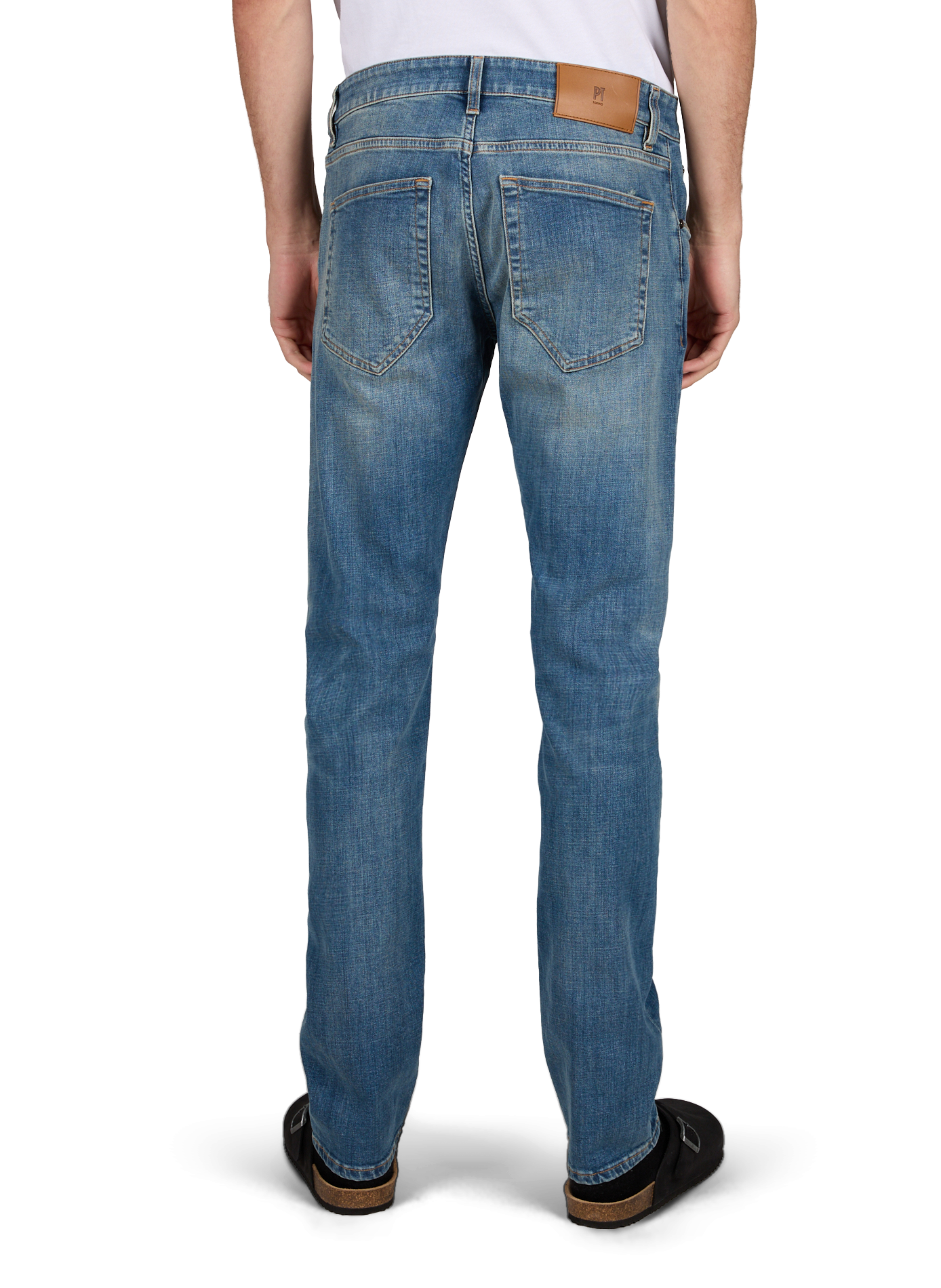 Jean droit en coton mélangé PT01 Bleu