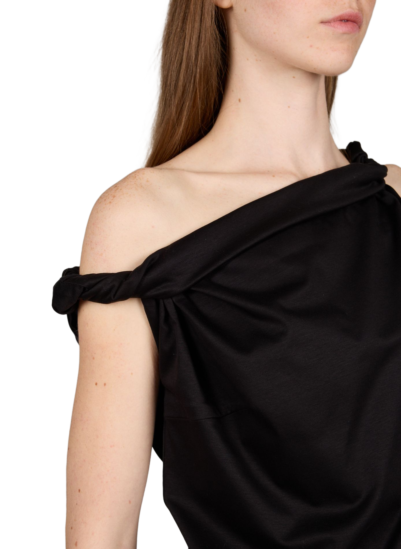 Top with asymmetric twisted sleeves in blended cotton ROHE FRAMES Black