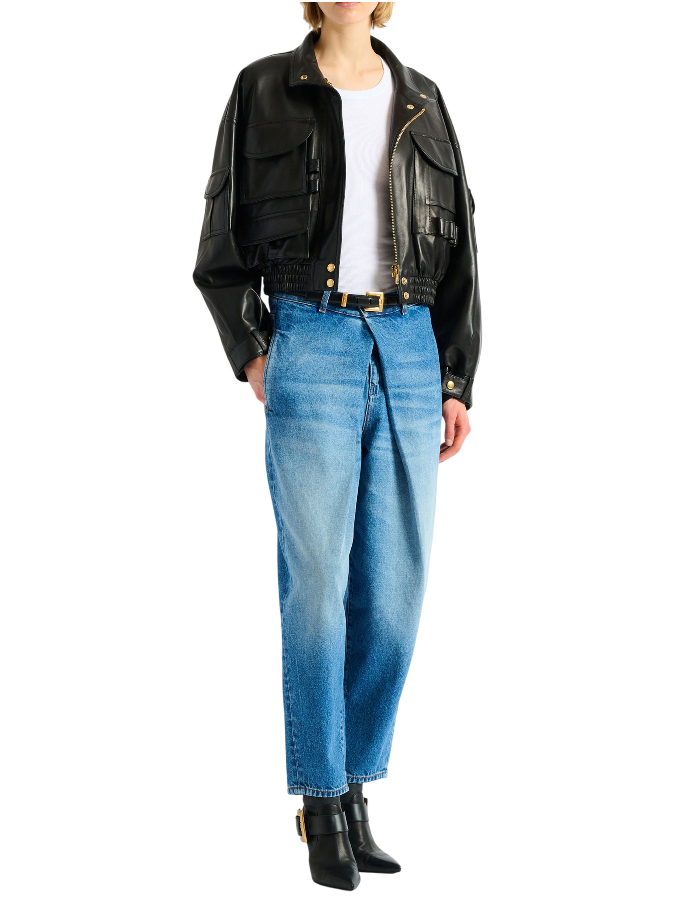 Bomber en cuir d’agneau BALMAIN Noir