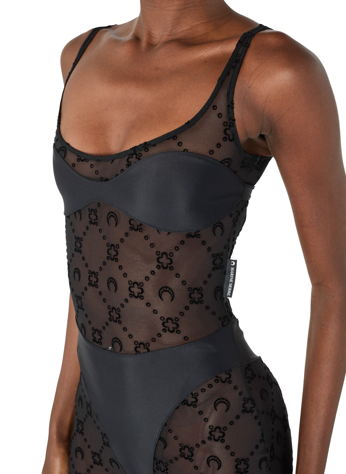 Catsuit moonogram en résille floquée MARINE SERRE Noir