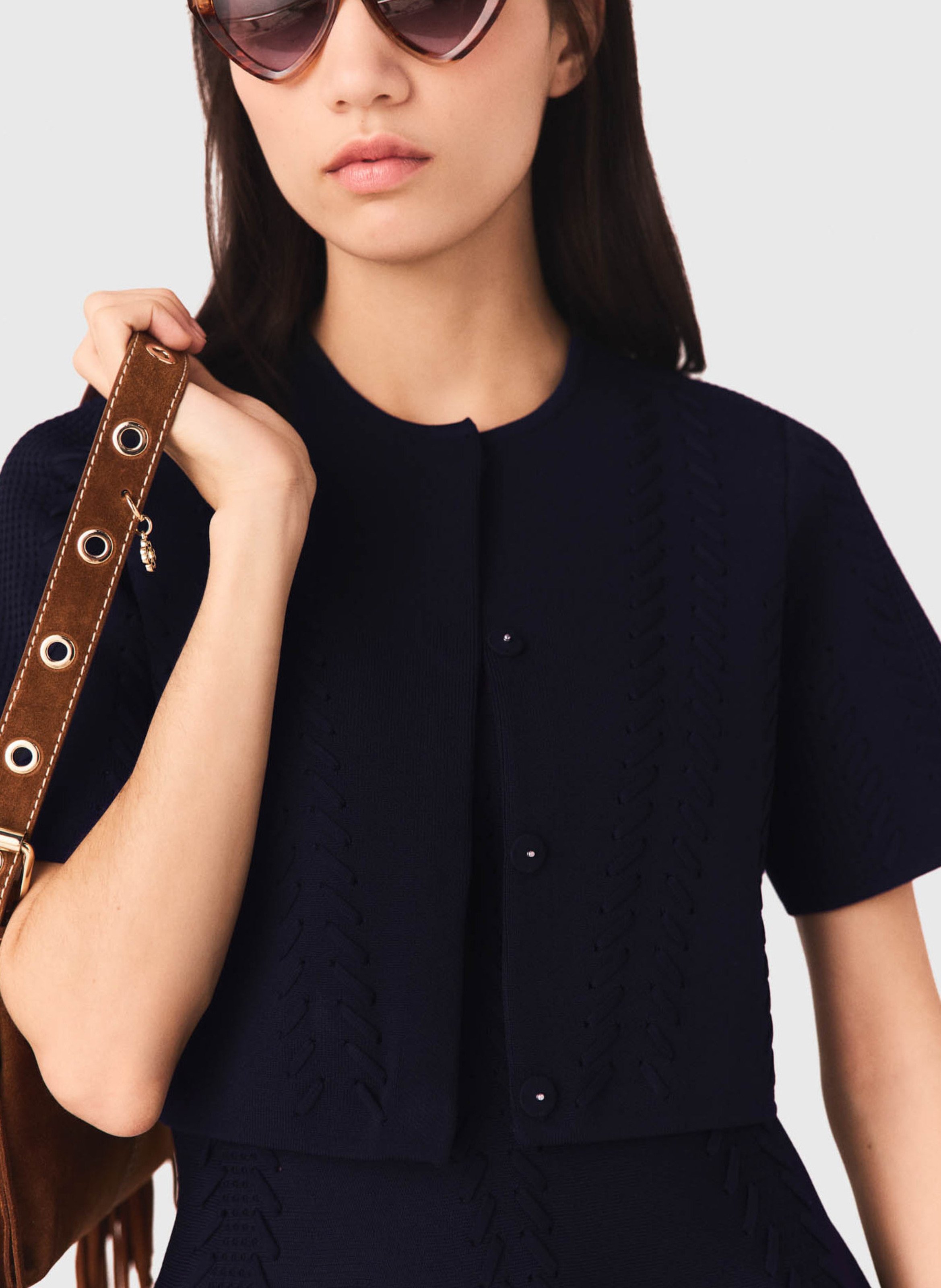 Cardigan court en maille tressée | Bleu MAJE Femme