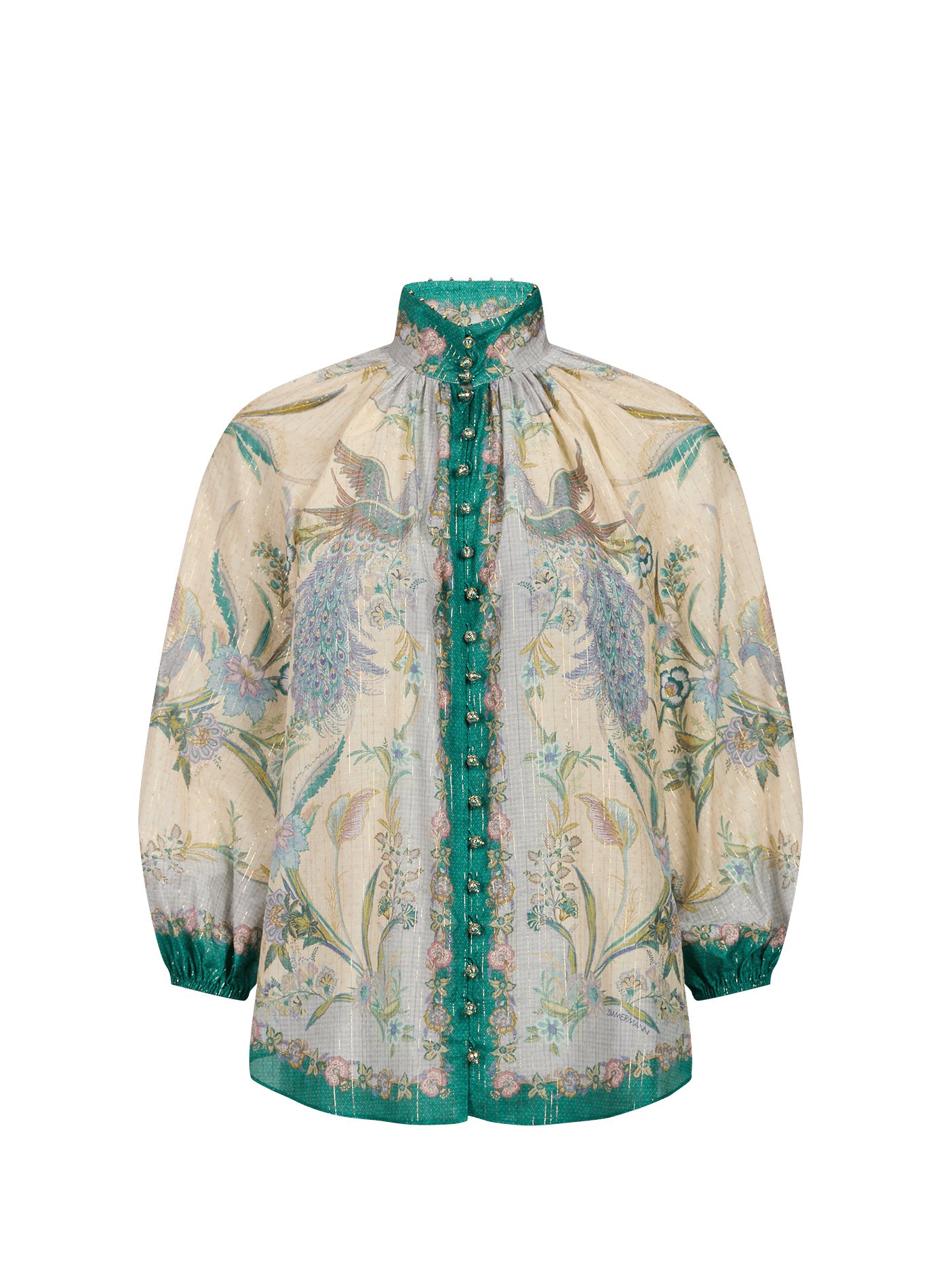 Billow Indra blouse with floral print in blended cotton ZIMMERMANN Green