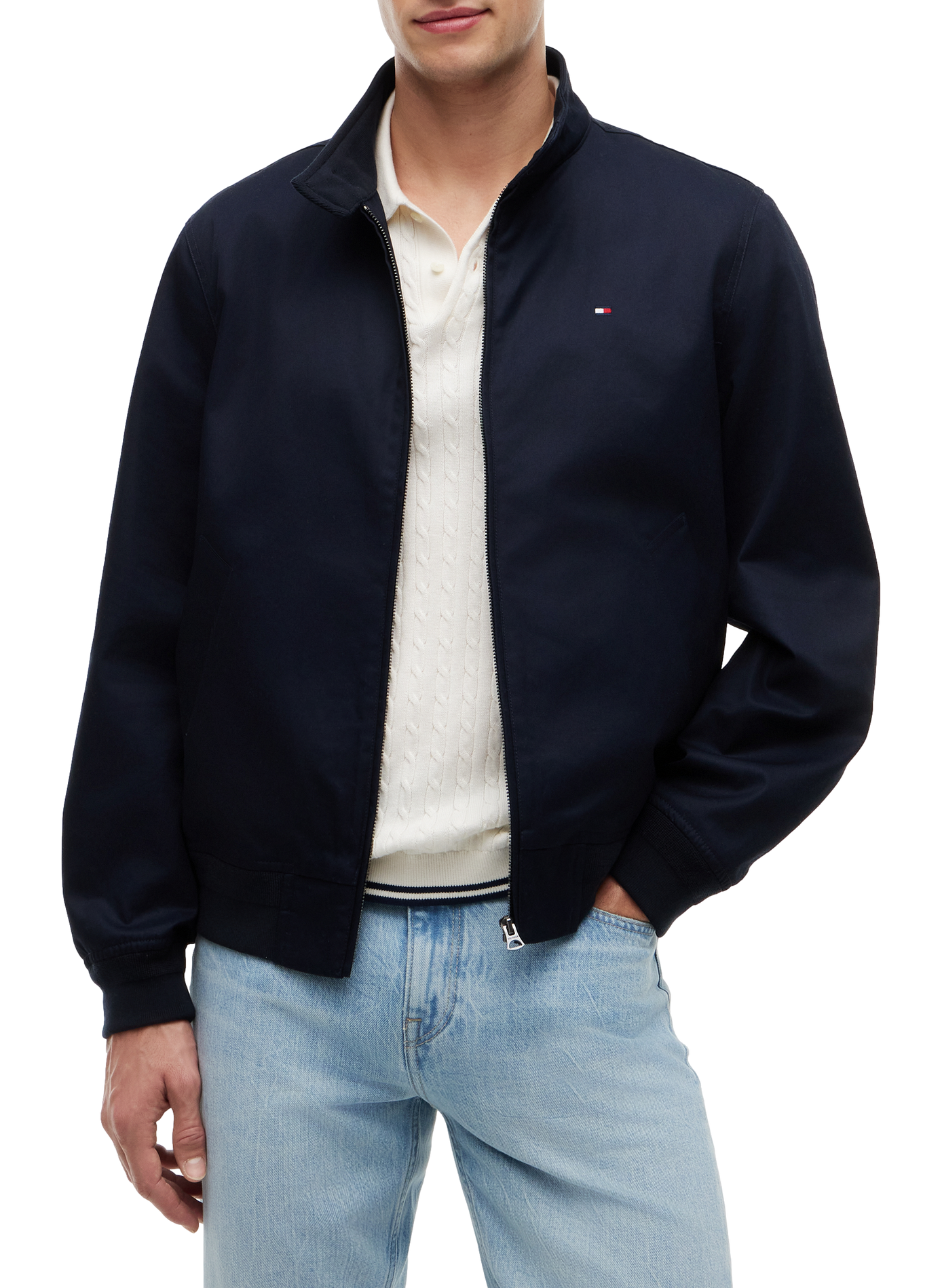 Harrington jacket with embroidered logo in cotton TOMMY HILFIGER Blue