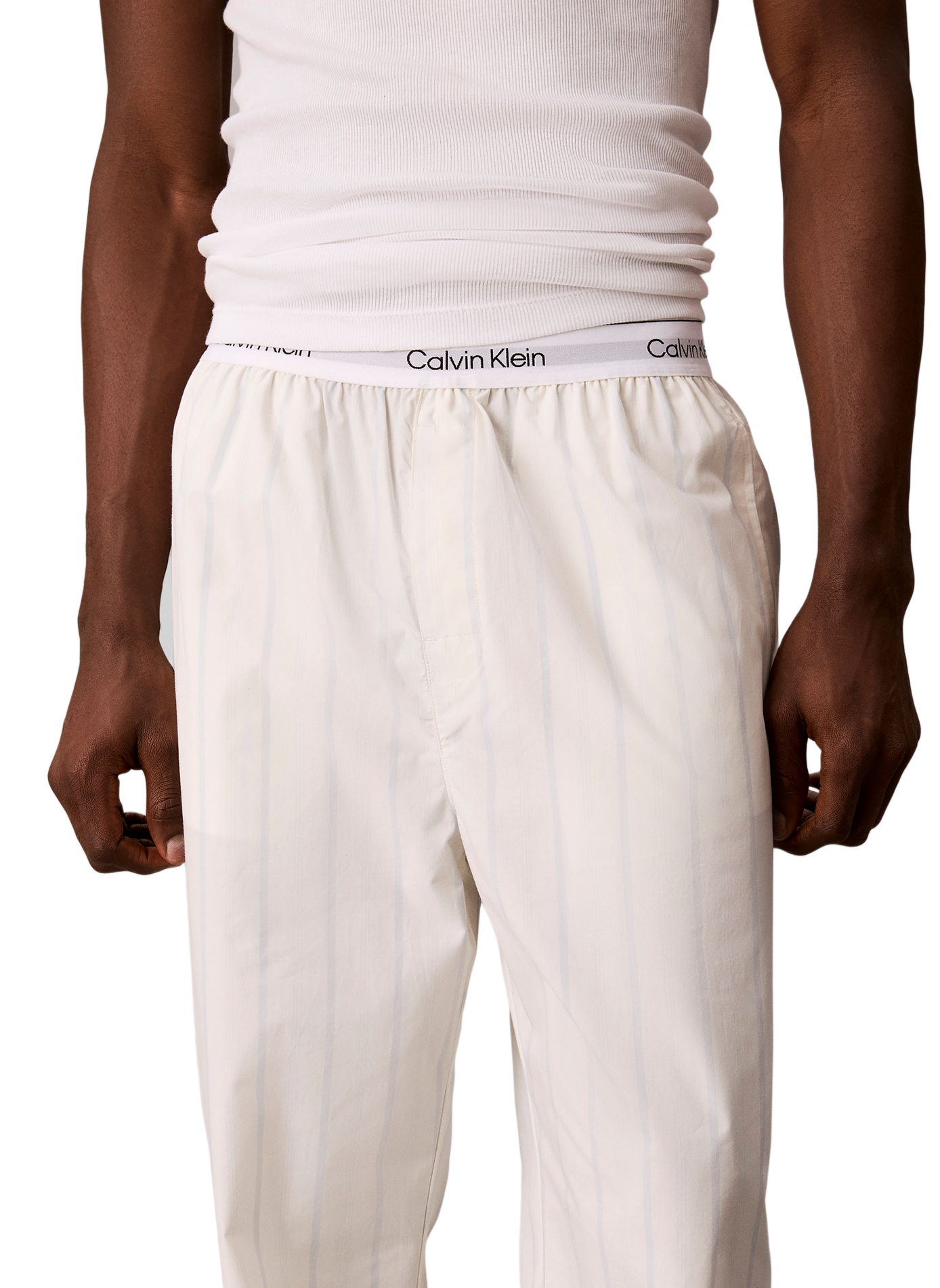 Pantalon de pyjama rayé en coton CALVIN KLEIN Blanc