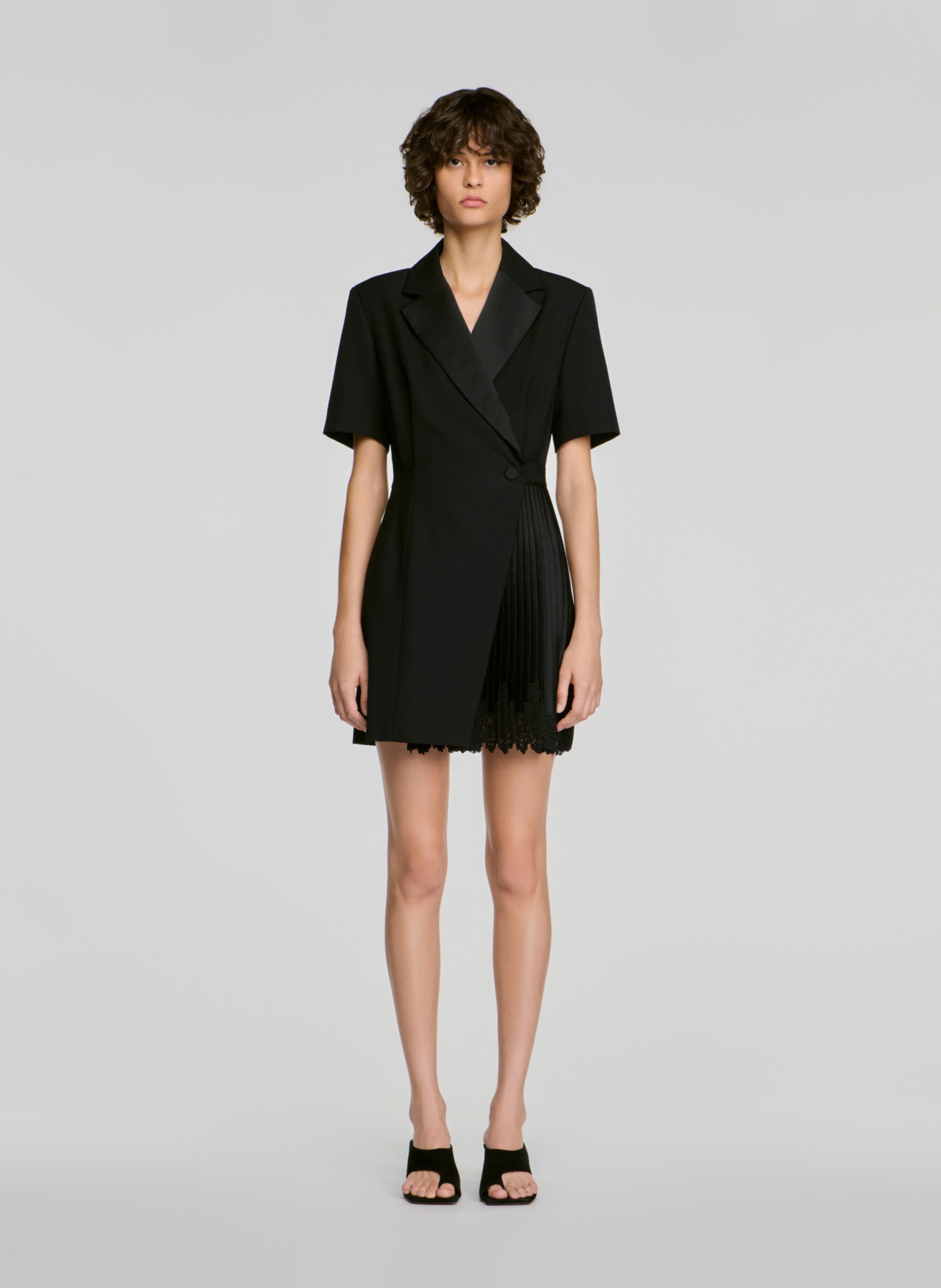 Robe courte droite plissée SANDRO Noir