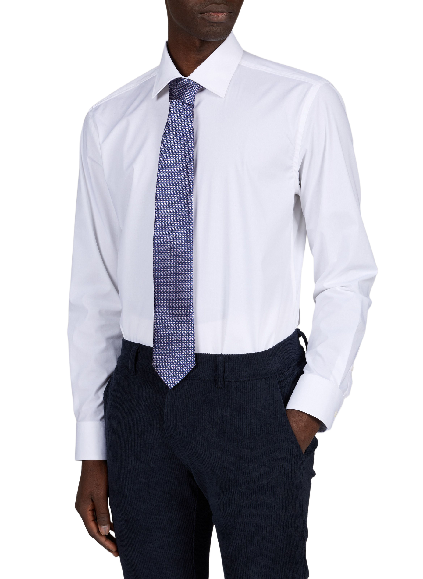 Camisa entallada de algodón mezclado BOSS Blanco