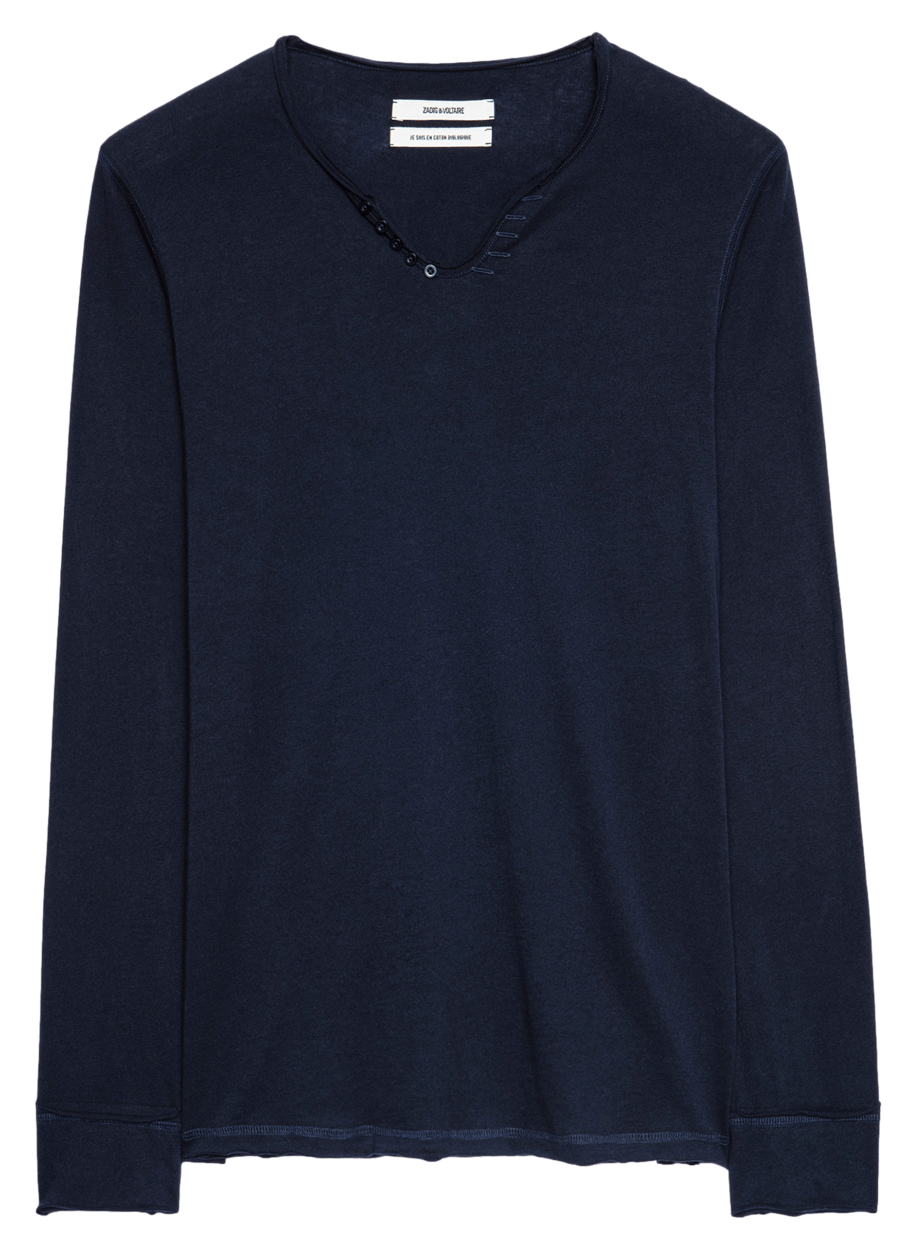 Tee-shirt col tunisien regular-fit en coton monastir ZADIG&VOLTAIRE Bleu