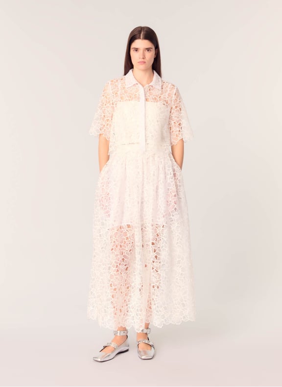 Chemise courte en guipure Blanc by MAJE MAJE Chemise courte en guipure Blanc