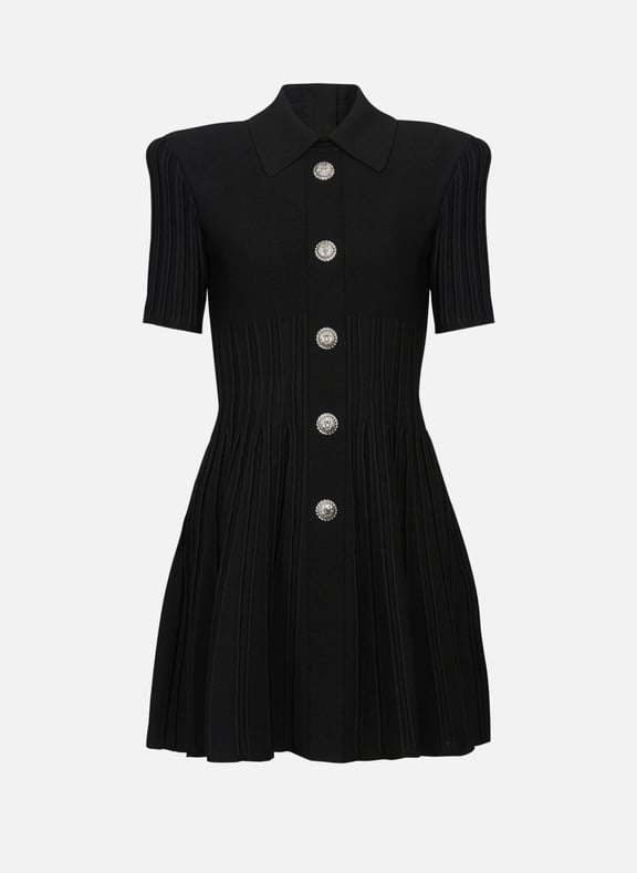 Robe patineuse en maille à boutons Noir by BALMAIN BALMAIN Robe patineuse en maille à boutons Noir