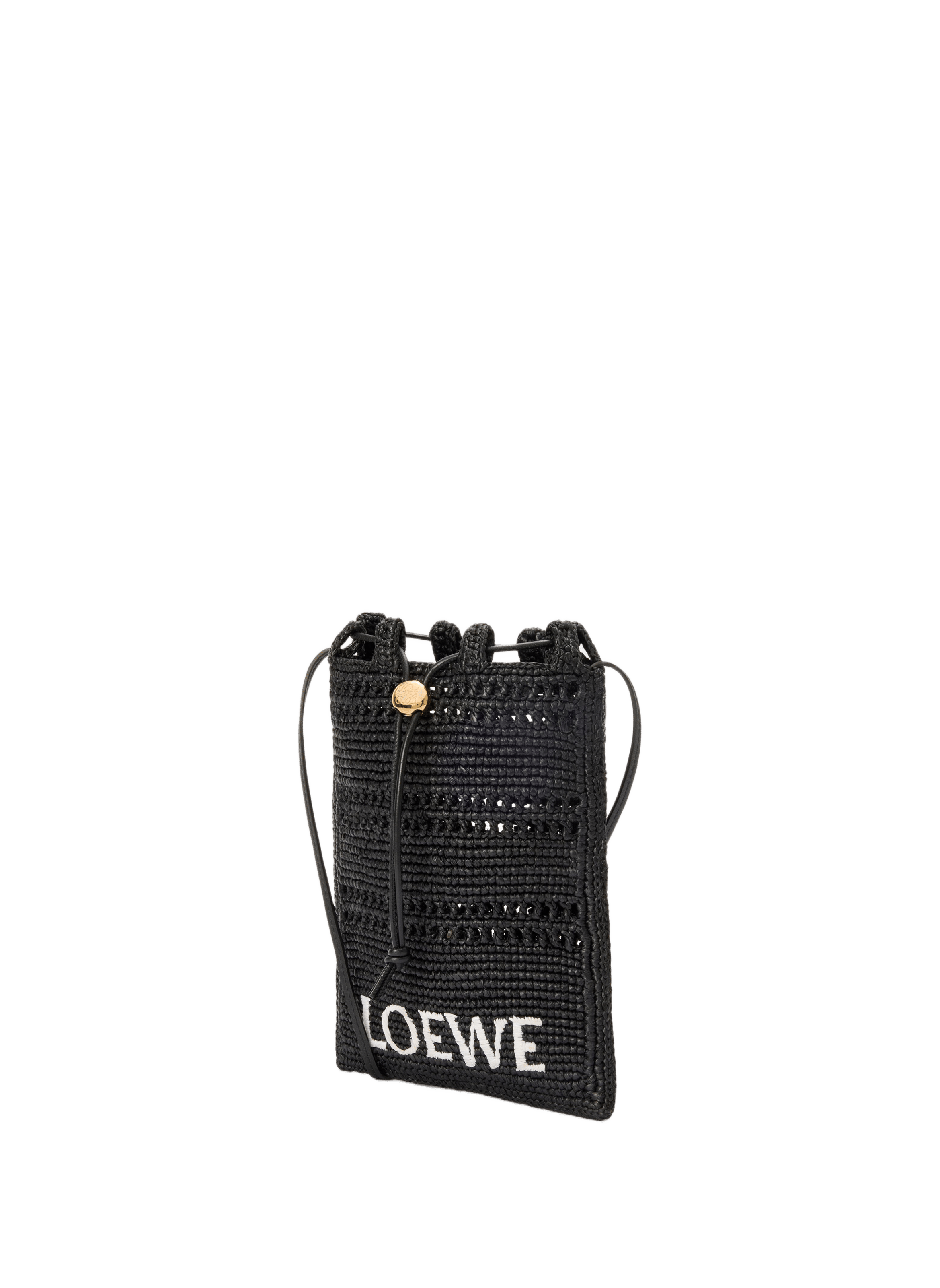 Pochette Drawstring en raphia LOEWE Noir