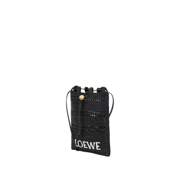 Loewe Pochette Drawstring En Raphia In Black