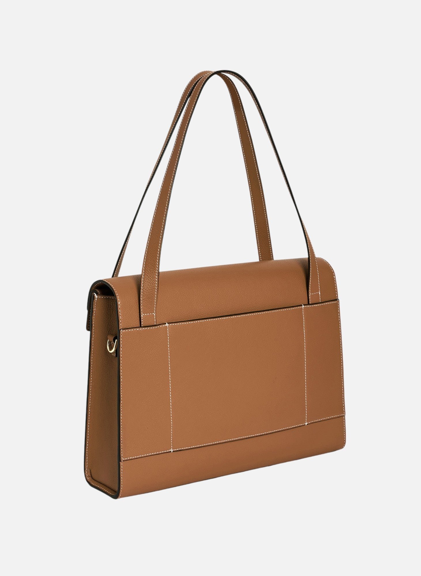 Porte documents double rabat porté épaule emilie en cuir grainé LE TANNEUR Marron