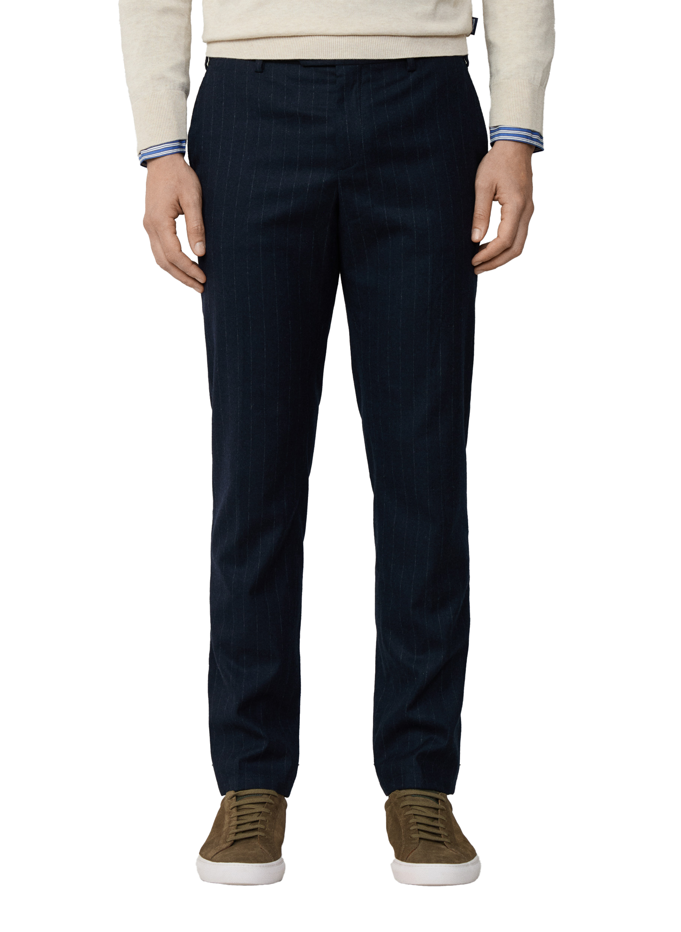 Pantalon droit rayé en laine Bleu by FACONNABLE FACONNABLE Pantalon droit rayé en laine Bleu