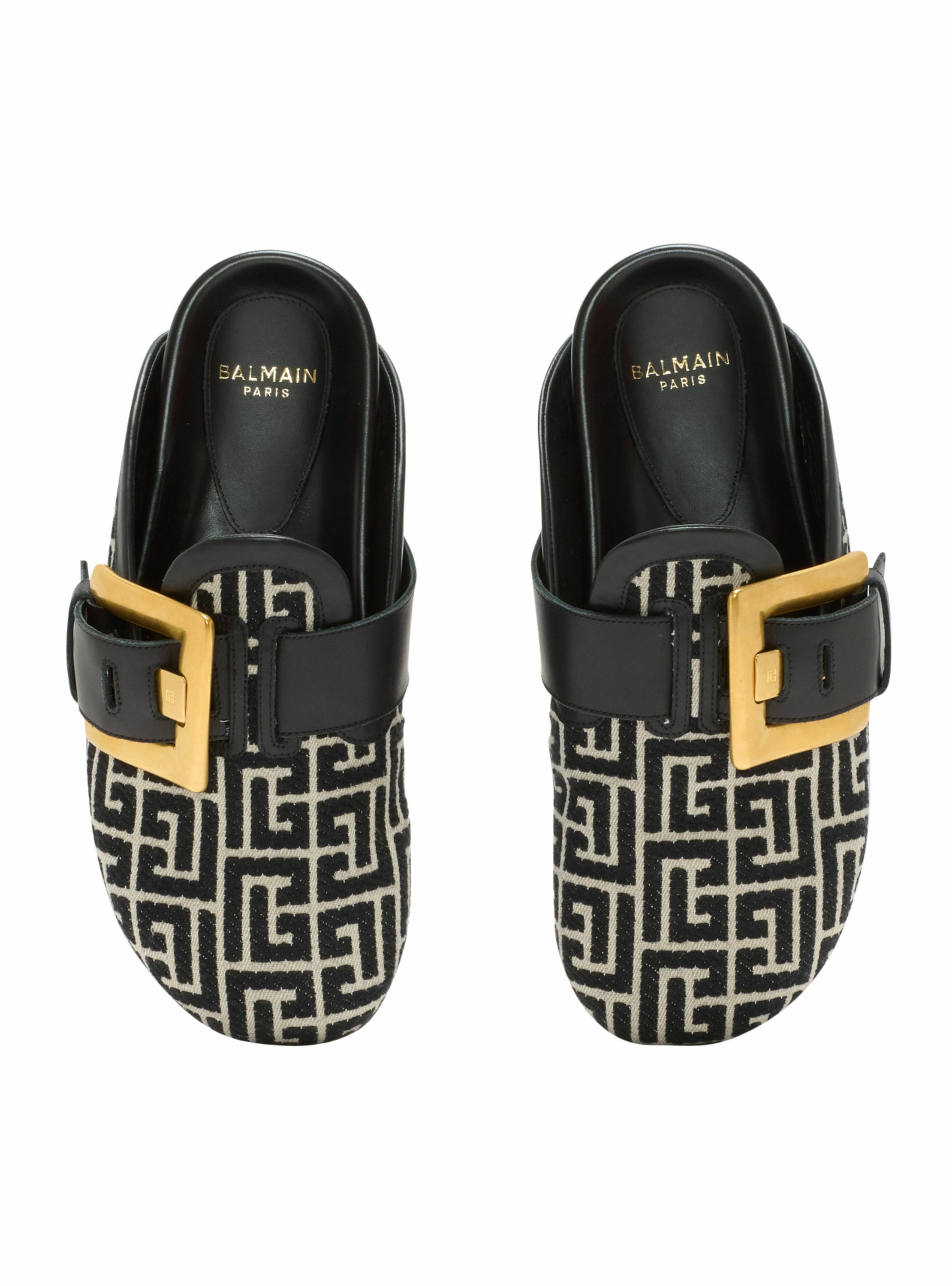 Mules anthem en toile jacquard à monogramme pb BALMAIN Noir