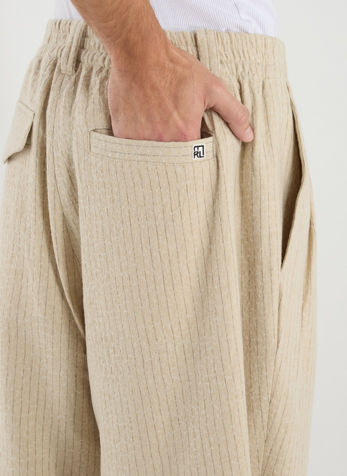Wide-leg striped cotton and wool trousers MERELY MADE Beige