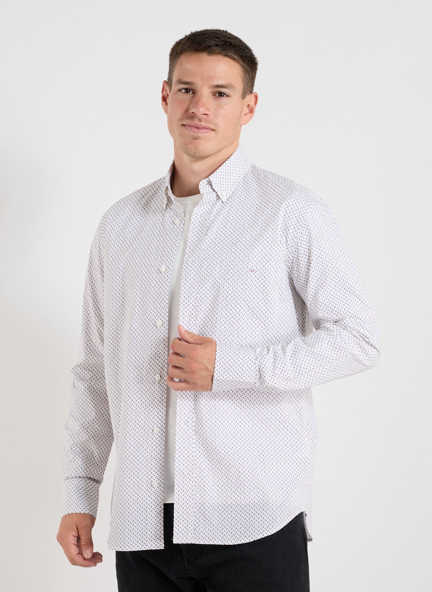 EDEN PARK Chemise col classique à imprimé en coton Beige