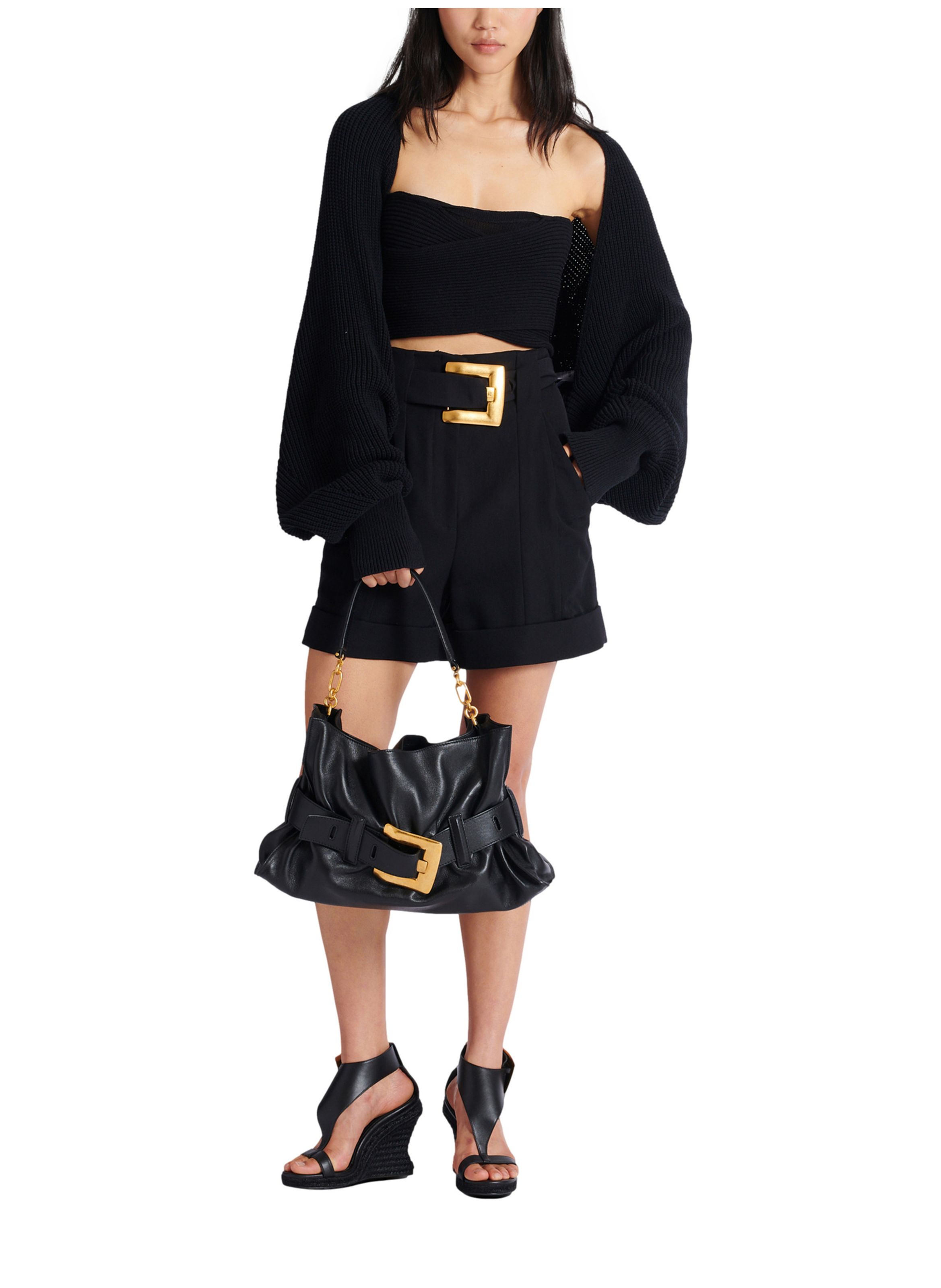 Sac anthem medium en cuir de veau BALMAIN Noir