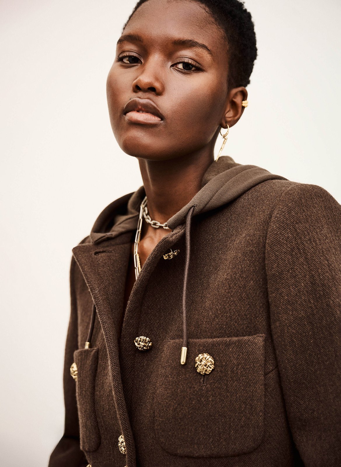 Veste courte boutonnée à capuche merry BA&SH Marron