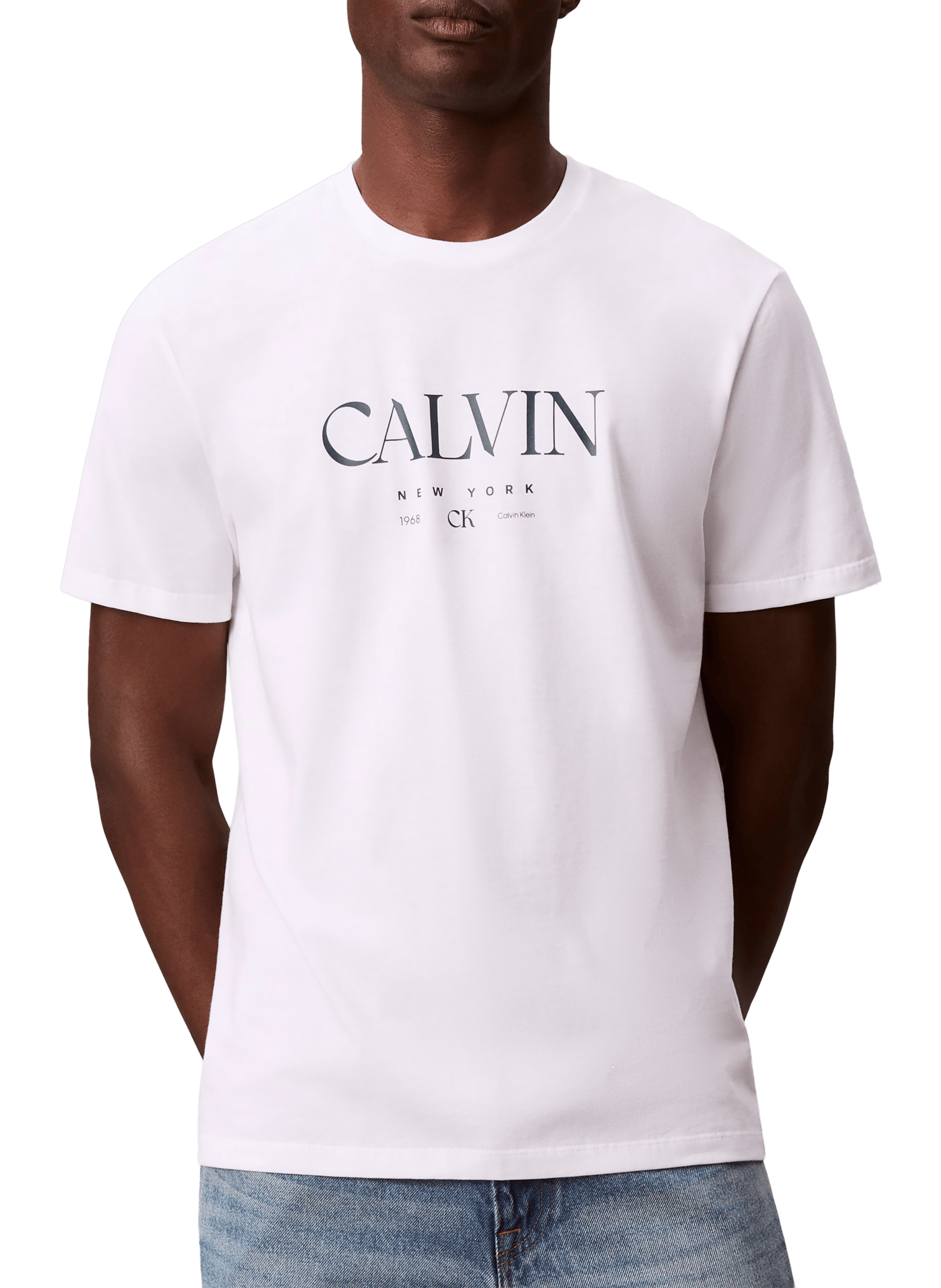 T-shirt coupe droite en coton avec logo CALVIN KLEIN Blanc