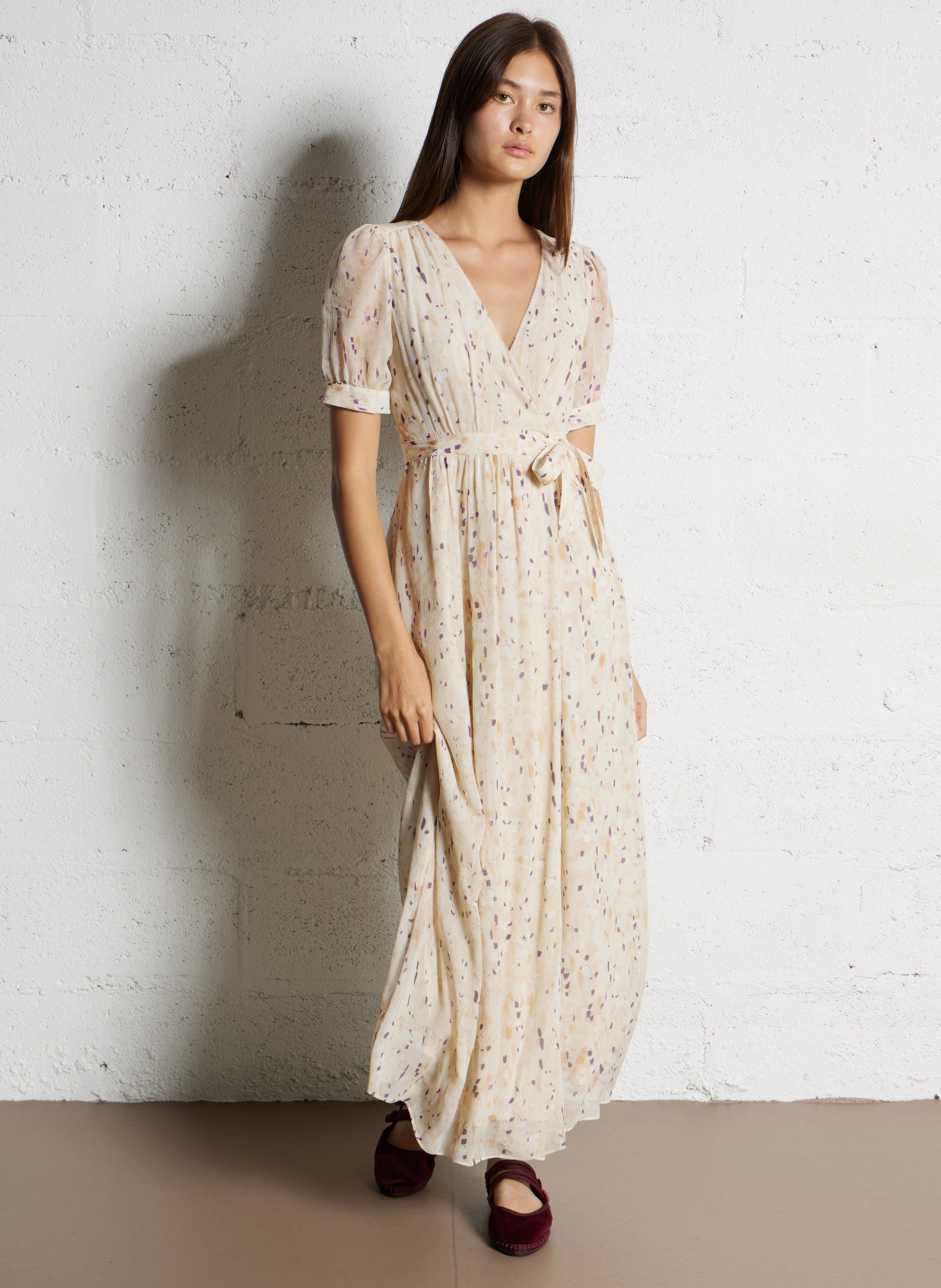 Robe longue col v imprimée kris BA&SH Beige