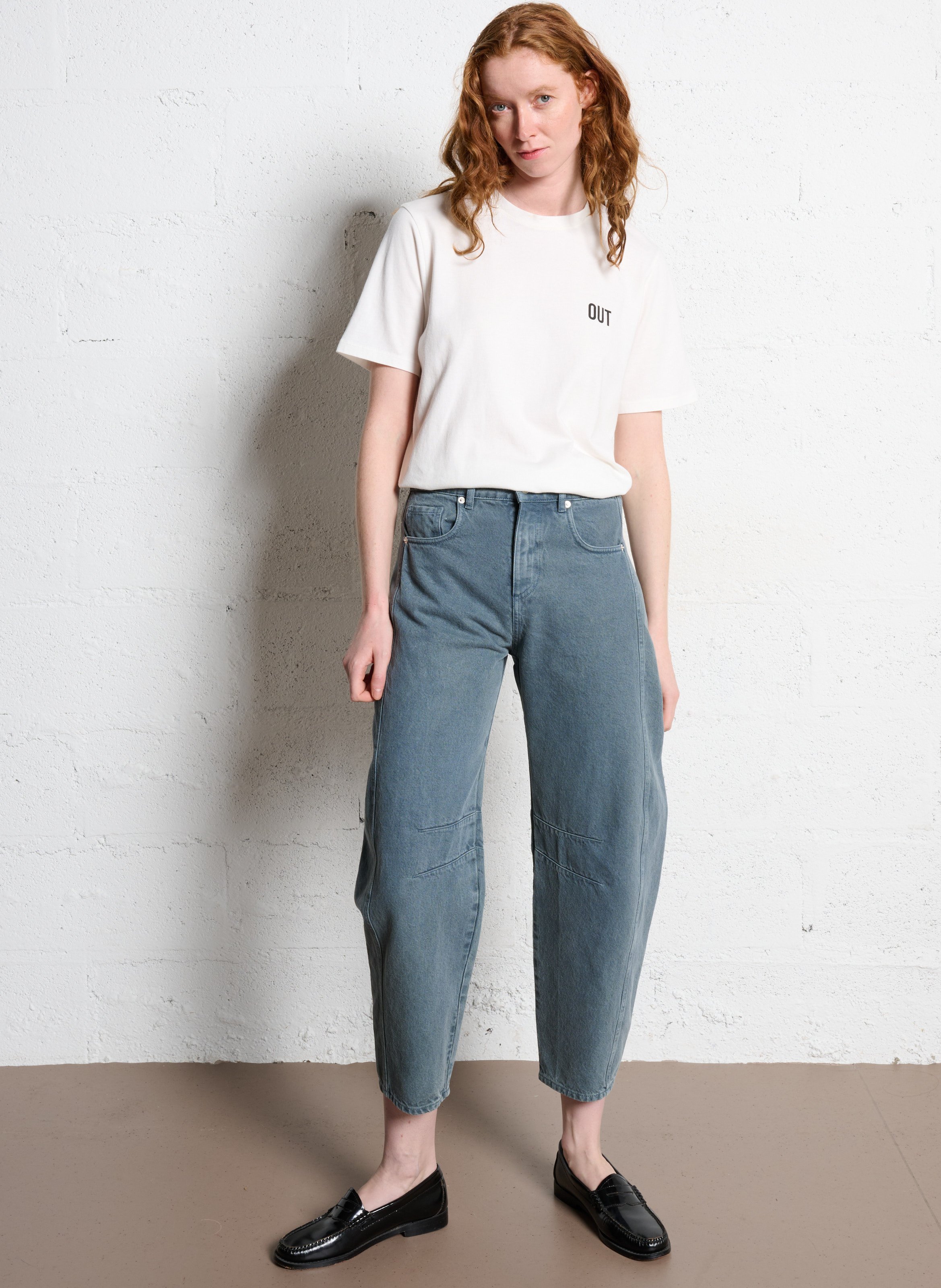 Jean barrel taille haute en coton gabrielle IKKS Bleu