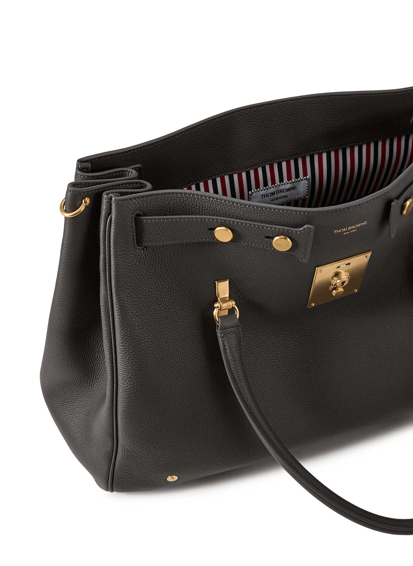 Sac week-end en cuir grainé THOM BROWNE Gris