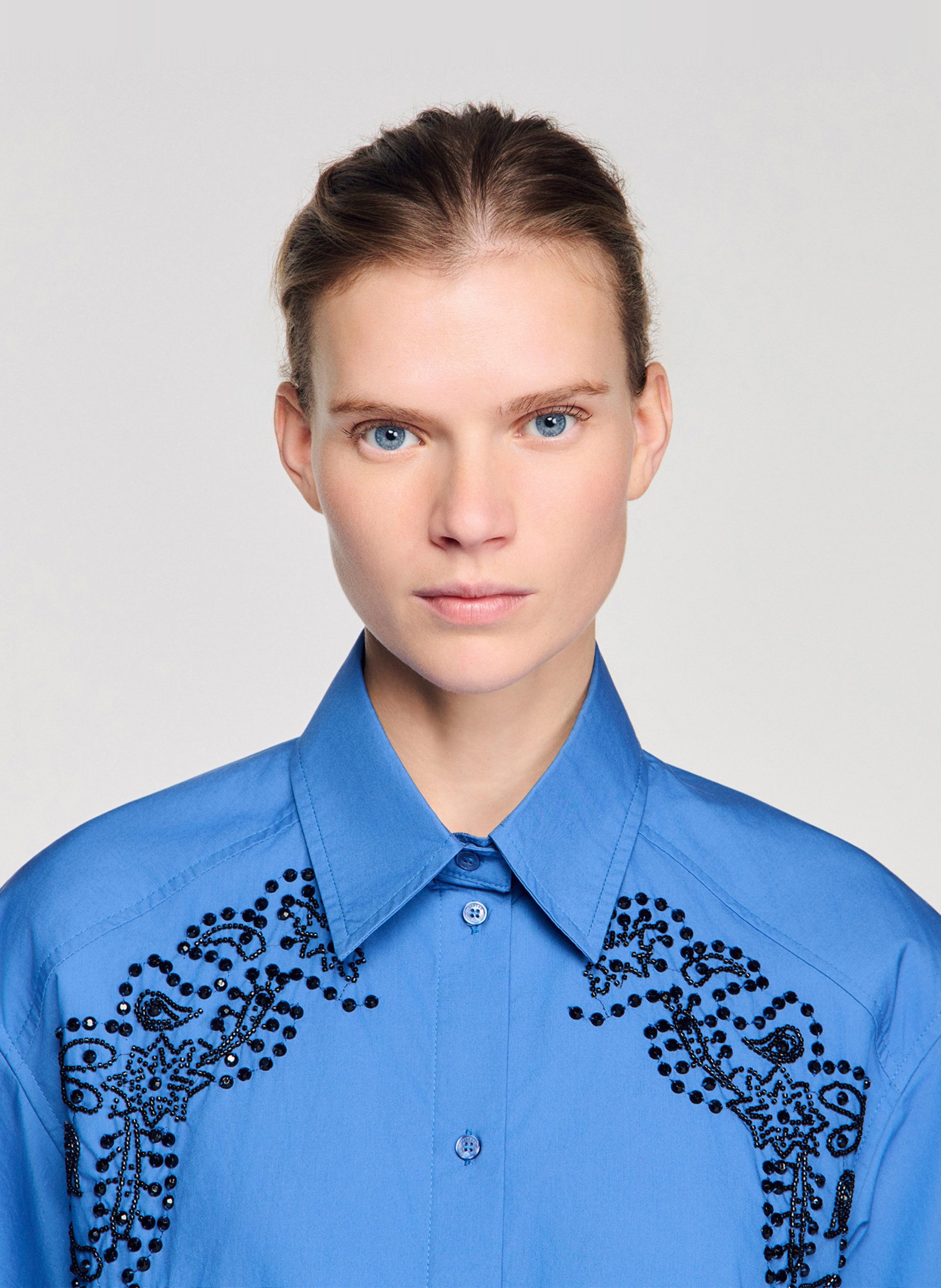 Chemise col classique en coton SANDRO Bleu