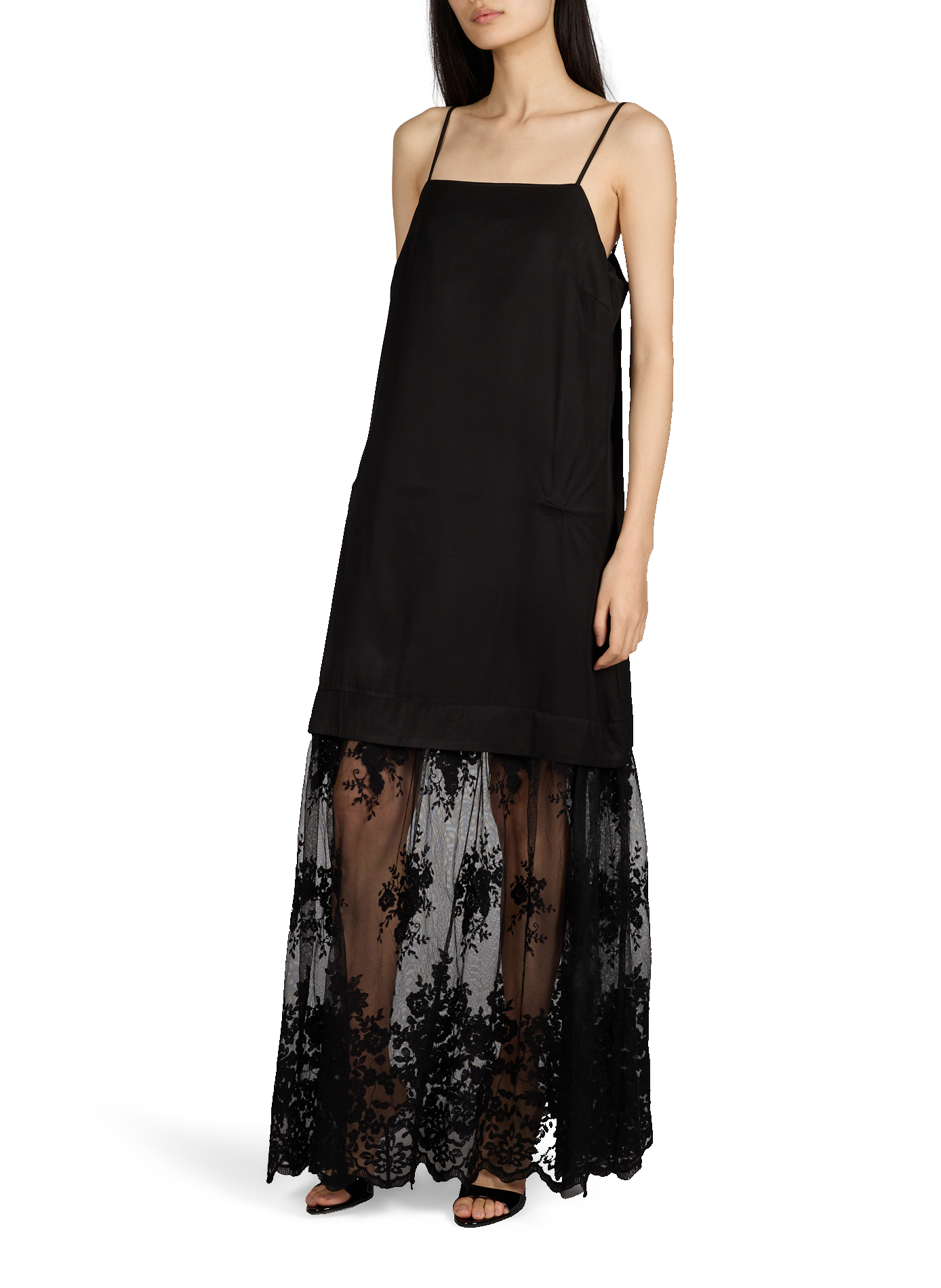 Long dress with two materials and lace ROUGE EDIT Black