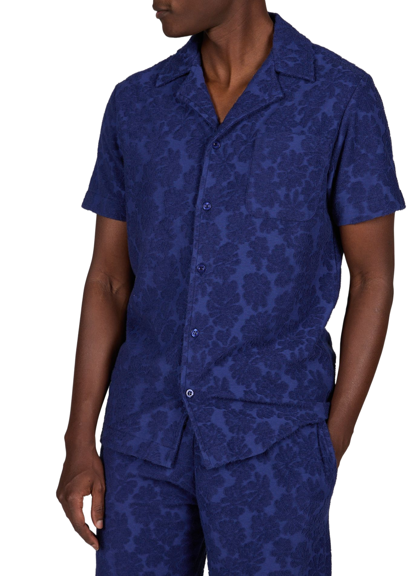 Straight Cuban collar shirt in jacquard loop pile MAISON LABICHE Blue