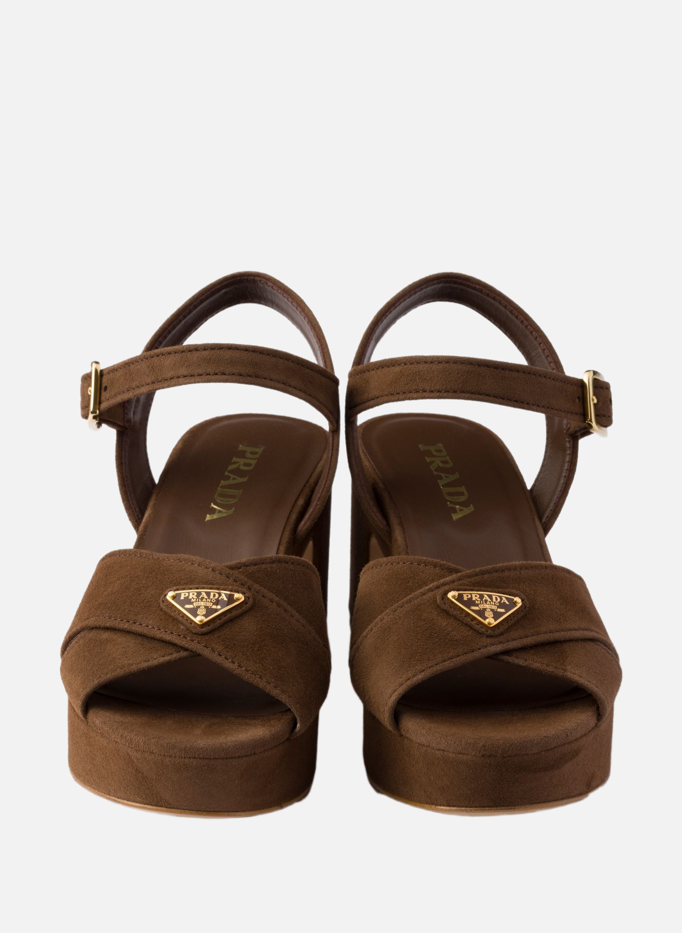 Sandales compensées en veau velours Marron