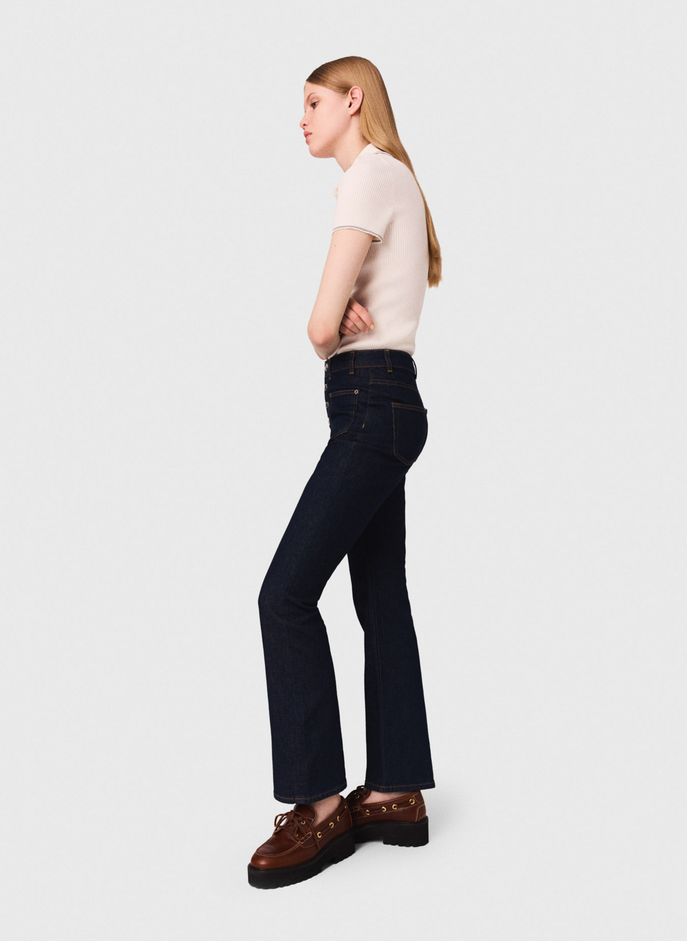 Jean droit taille haute MAJE Bleu