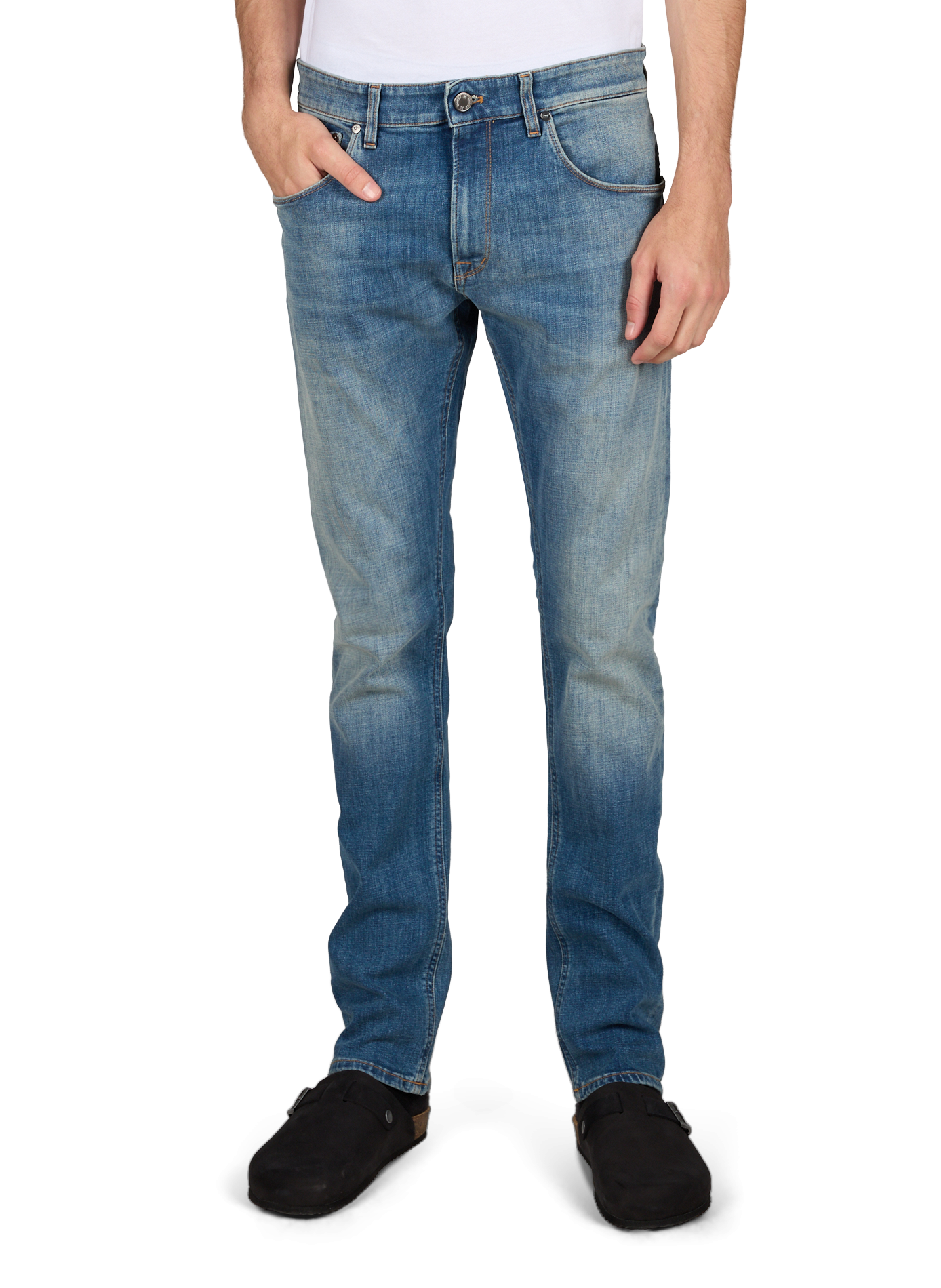 Jean droit en coton mélangé PT01 Bleu